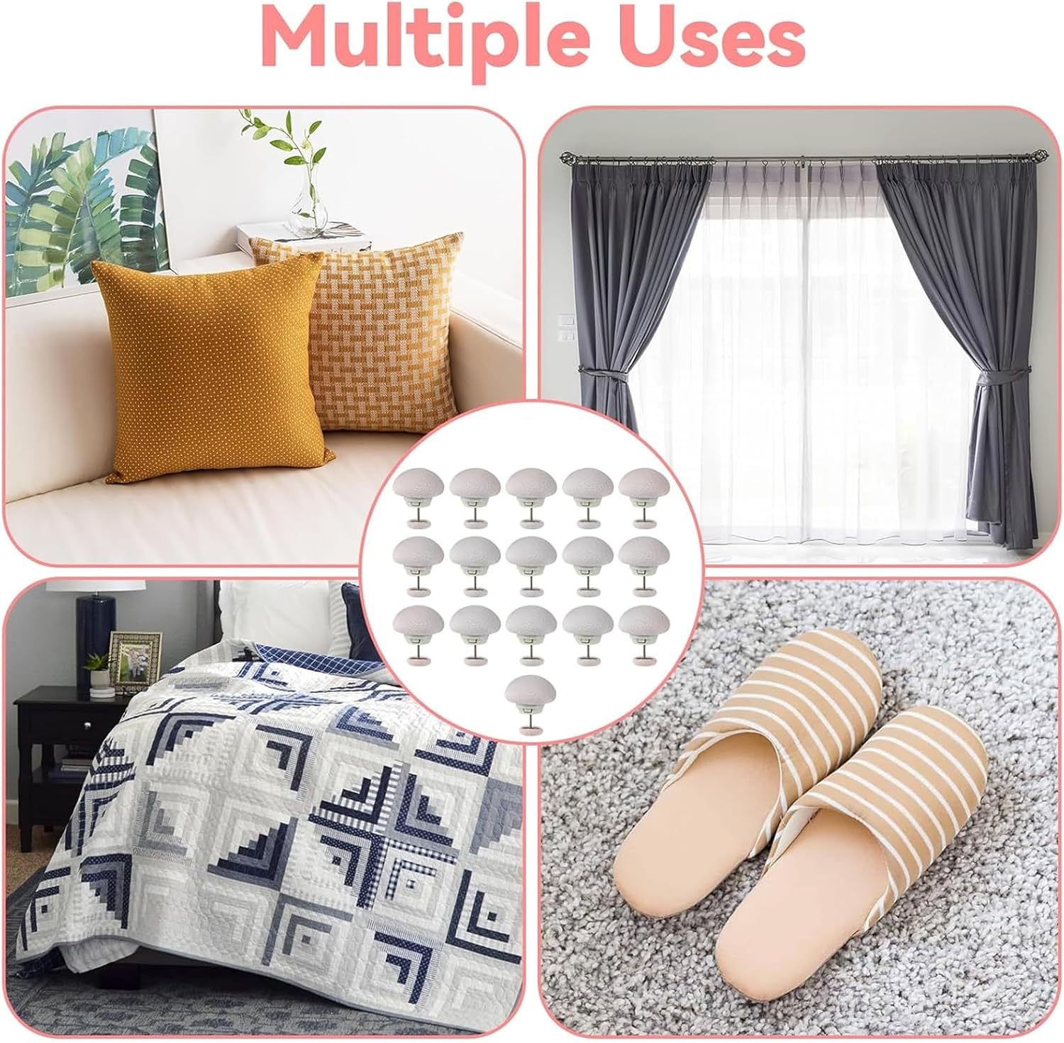 Zalizr 16 PCS Duvet Cover Holding Clips, Mushroom Duvet Pins, Non-Slip Duvet Fasteners for Bed Sheets, Quilts, Cushions & Curtains (2.5 X 3.5 CM/1 X 1.4 In), Grey image number 4