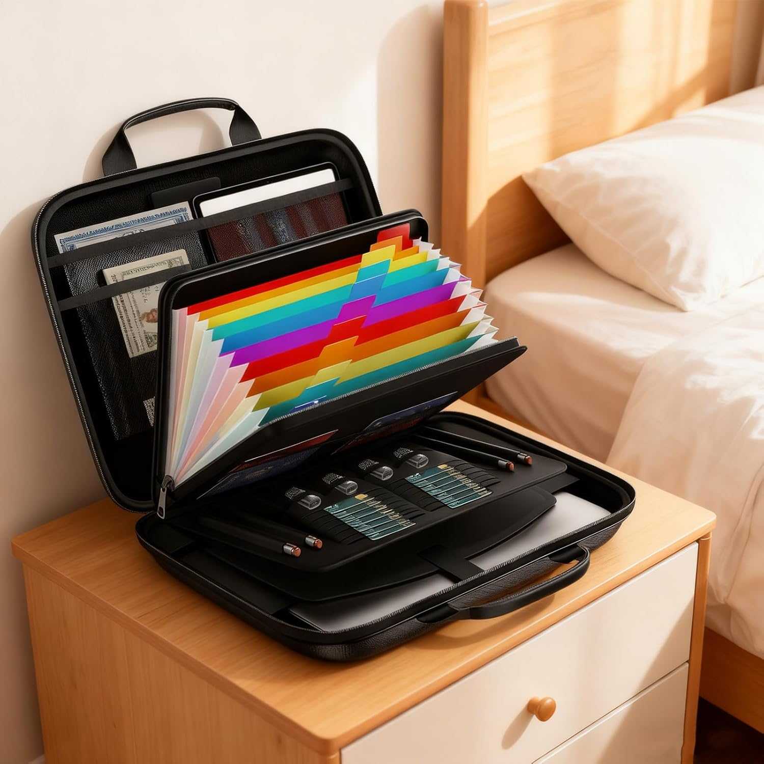 Fireproof Document Bag - 13 Pocket Zipper Organizer | Lockable Fireproof Money Bag for Cash - for Important Papers Passports Identification Cards Social Security Cards image number 3