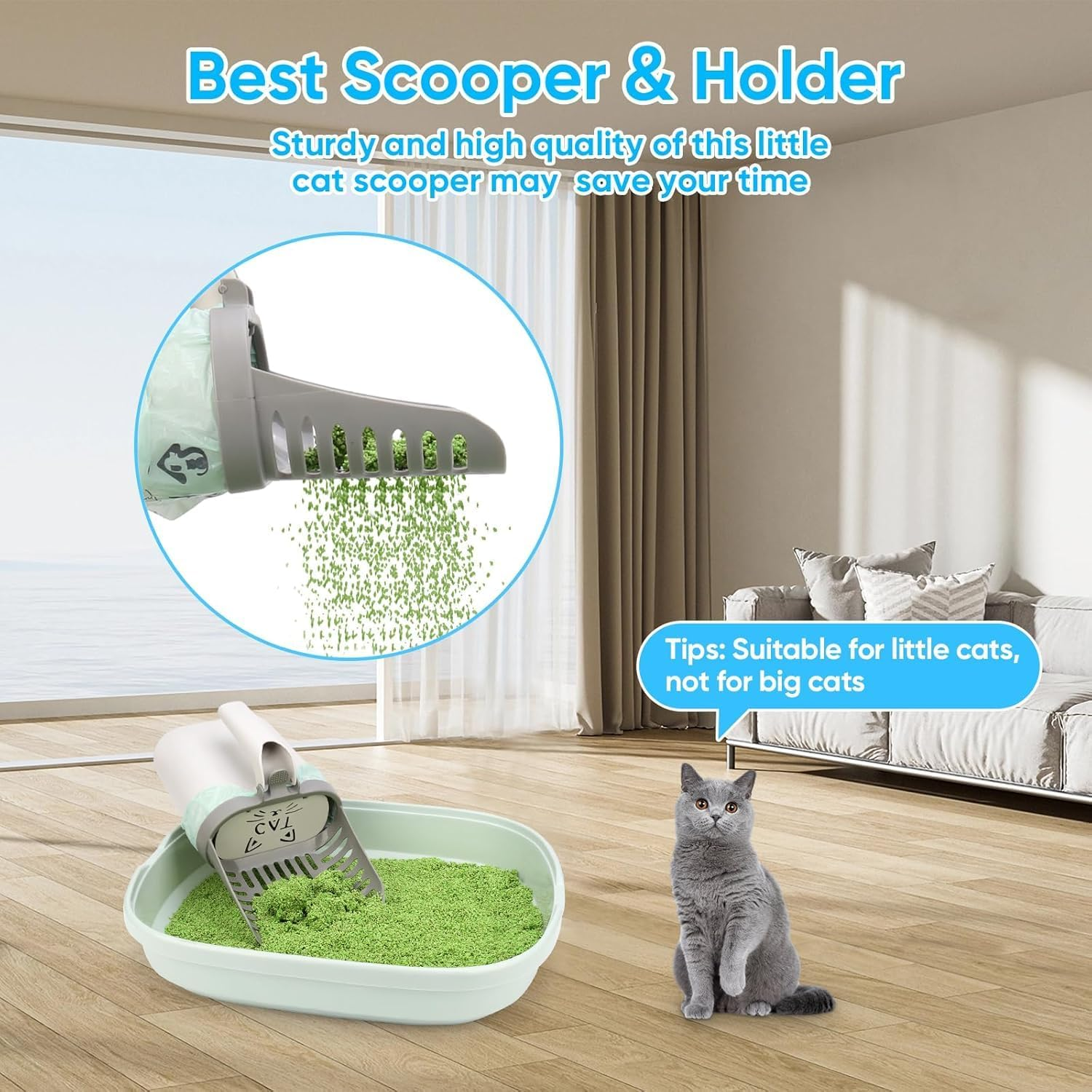 Cat Litter Scooper with Holder, Upgraded Cat Litter Shovel with Bags, Cat Scooper with Extra 135 Count Litter Waste Bags, Large Capacity Portable Litter Shovel image number 4