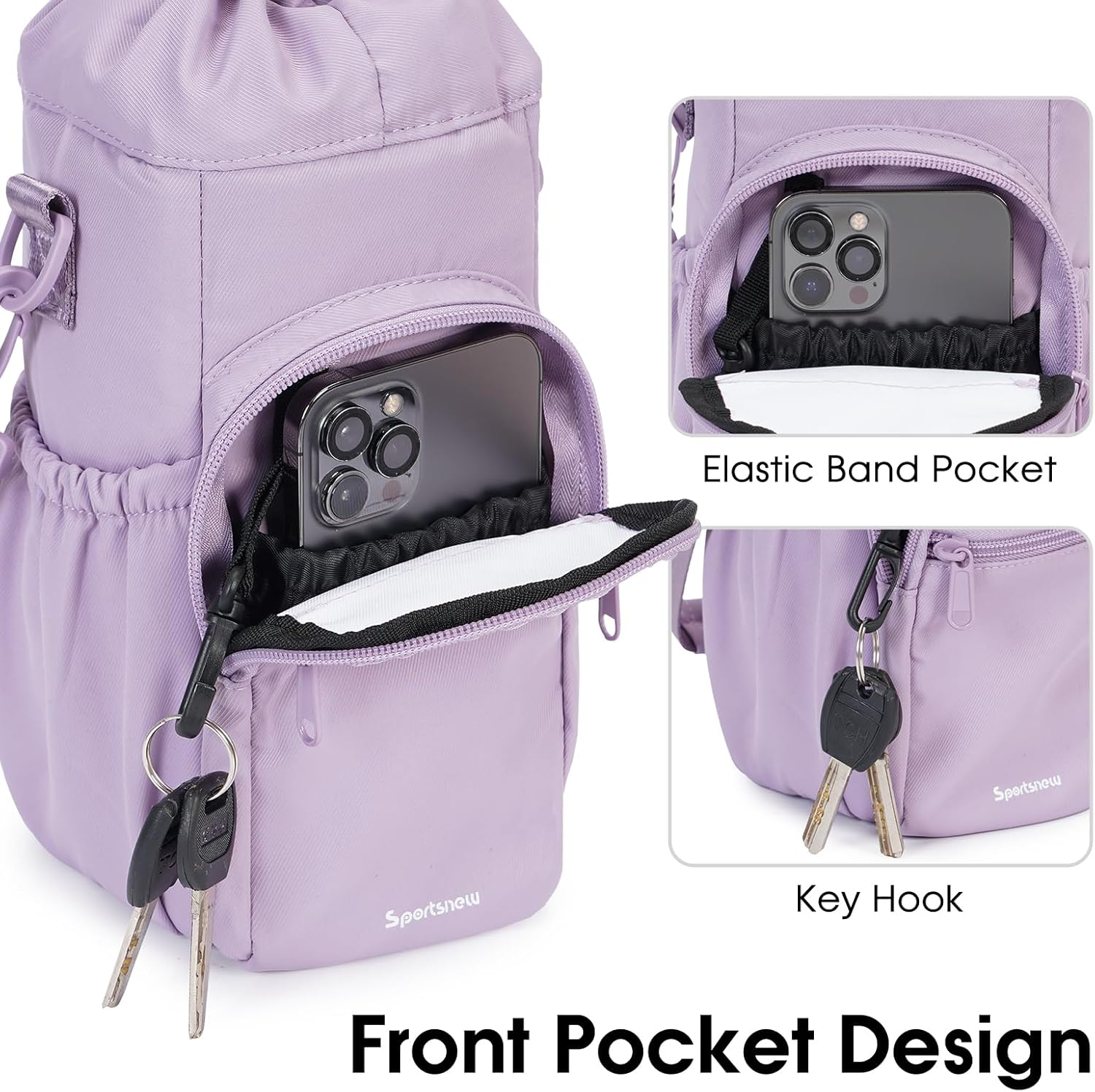 Sportsnew Water Bottle Holder with Strap 32Oz 40Oz Insulated Water Bottle Carrier Sling Bag with Phone Pocket Tumbler Bag Cup Sleeve Crossbody Pouch for Walking Hiking Travelling Carrying image number 6