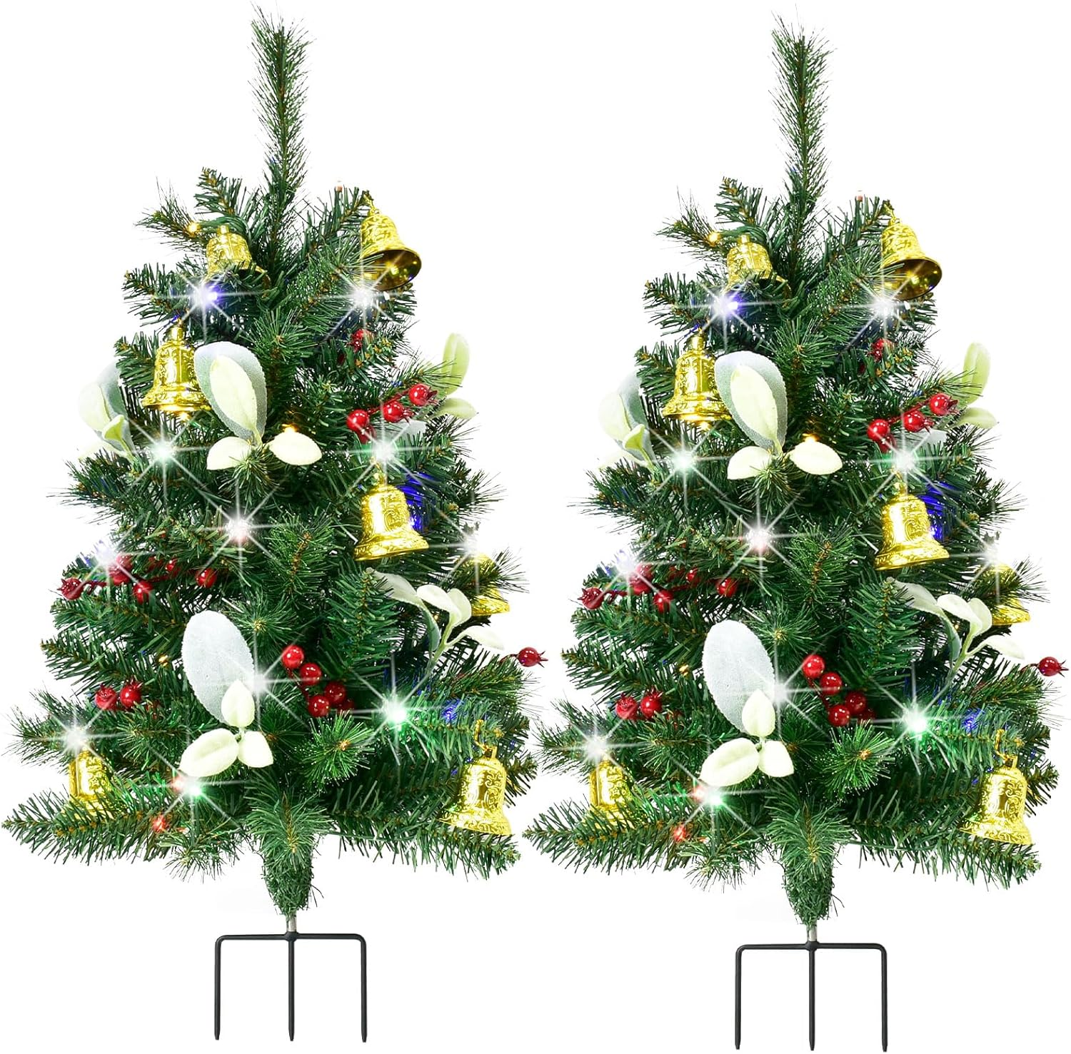 Set of 2 Christmas Tree Outdoor - Prelit Xmas Tree W/ 80 LED Multi-Color, for outside Holiday Display Yard Front Porch Pathway Decor image number 6