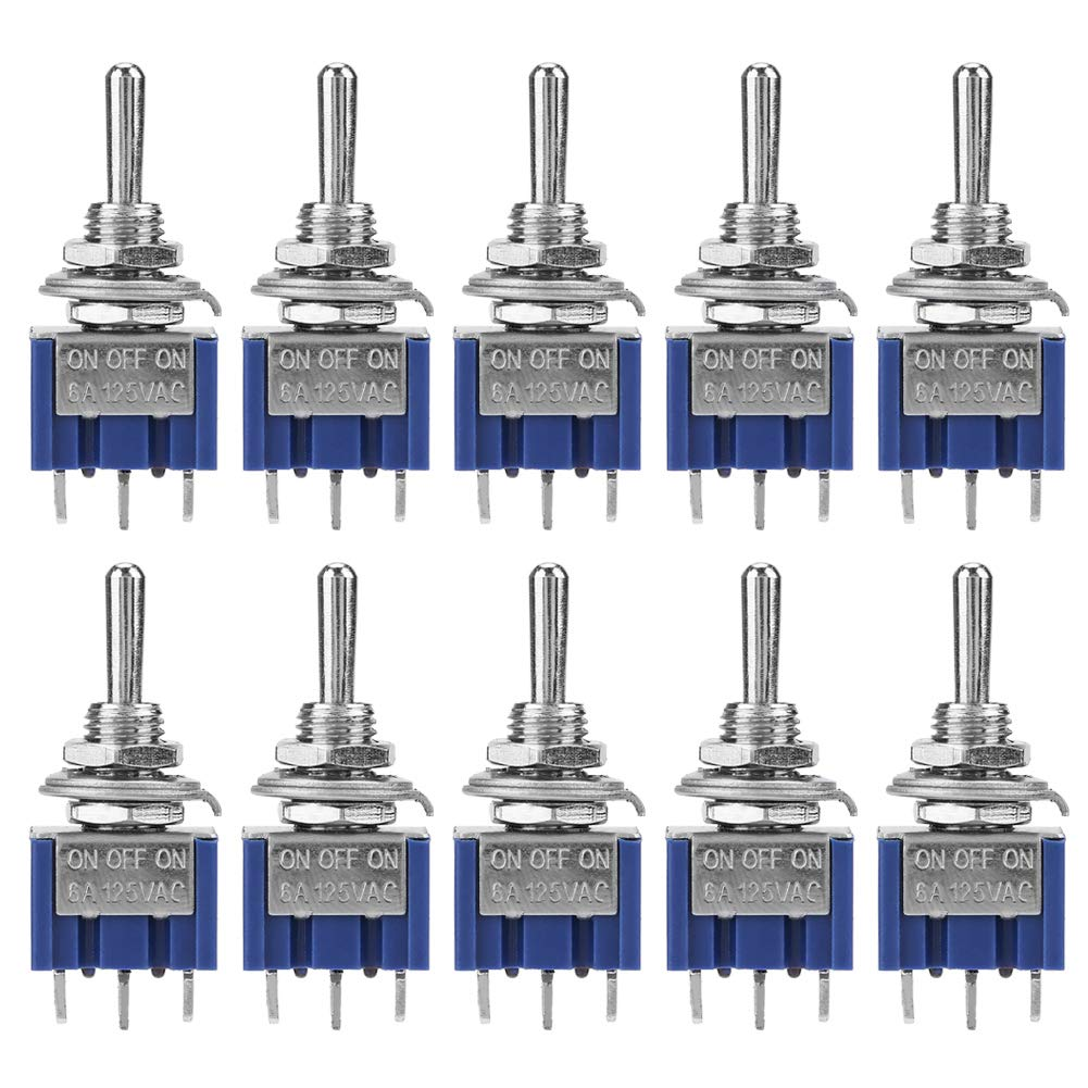 EVTSCAN 10Pcs SPDT Mini Toggle Switch 6A 125V AC, on off on 3 Position 3 Pin, with Solder Terminal, for Automotive, Guitar, Electronics image number 1
