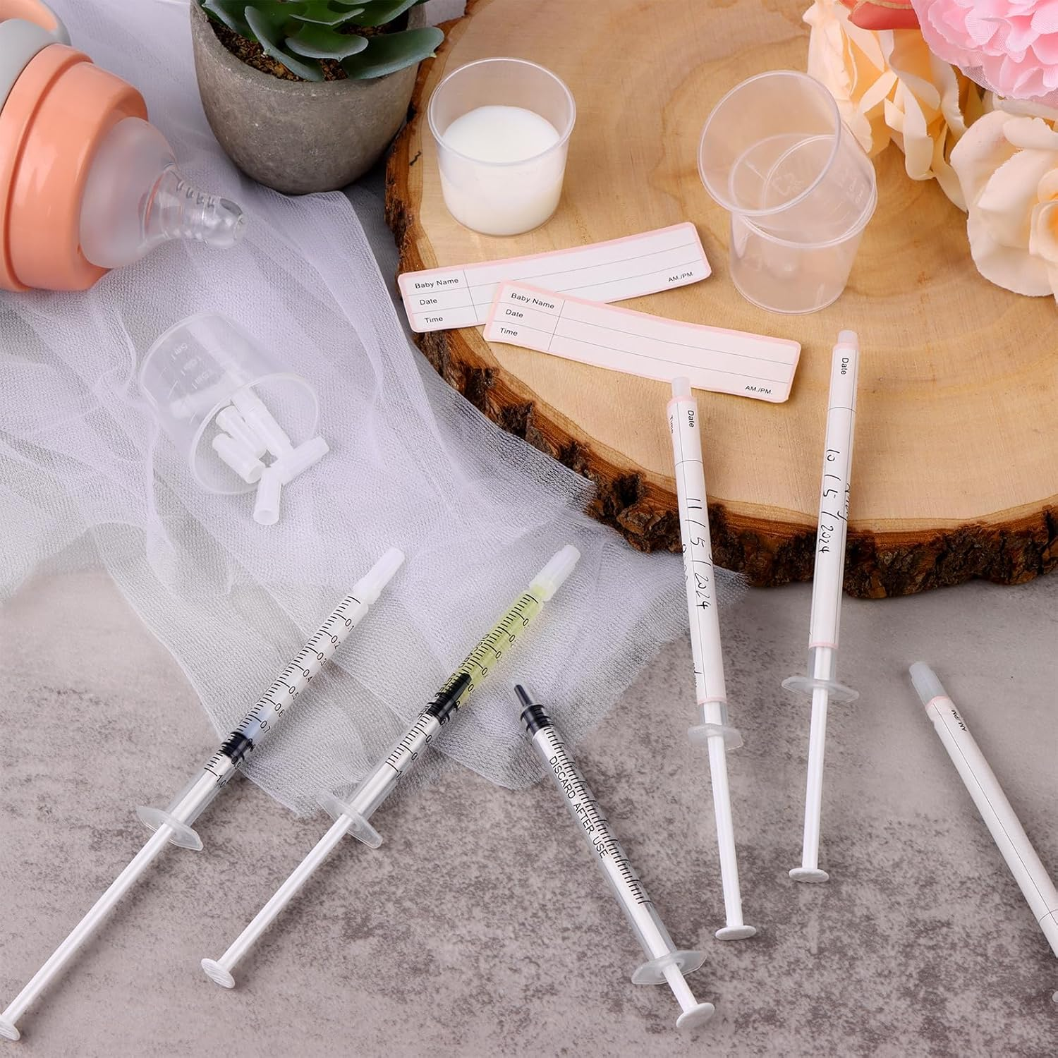 Colostrum Collection Kit - 50Pcs 1Ml Syringes with 4 Measuring Cups & Labels | Bpa-Free Breast Milk Collector for Harvesting & Storage | Essential for Antenatal Expressing & Breastfeeding image number 4
