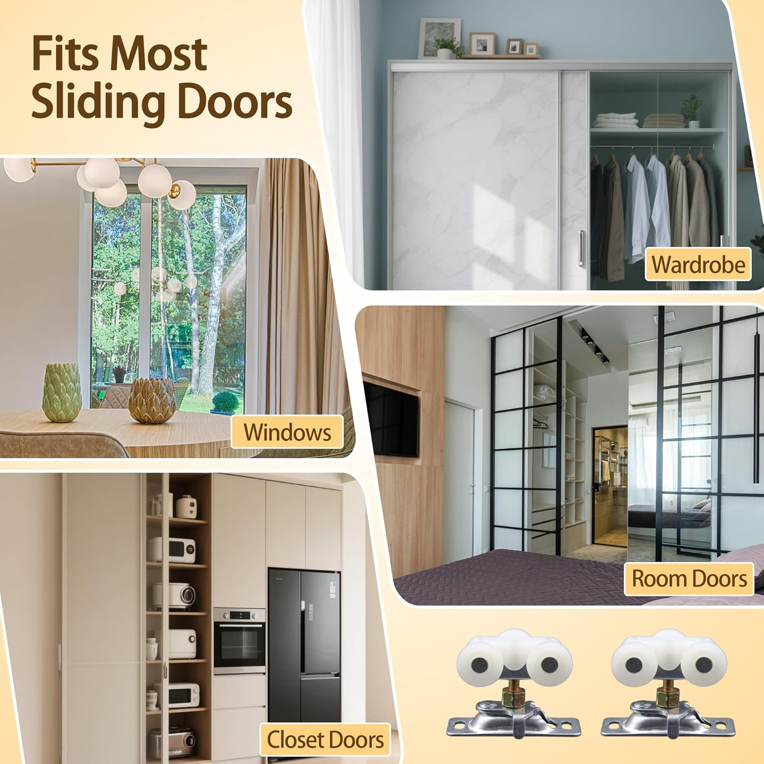 2 Pack Pocket Door Rollers Assembly, 0.7 Inch RV Closet Roller Wheel Replacement with Top Hanger, RV Sliding Door Hardware Parts with Mounting Screws for Bypass, Closet image number 6