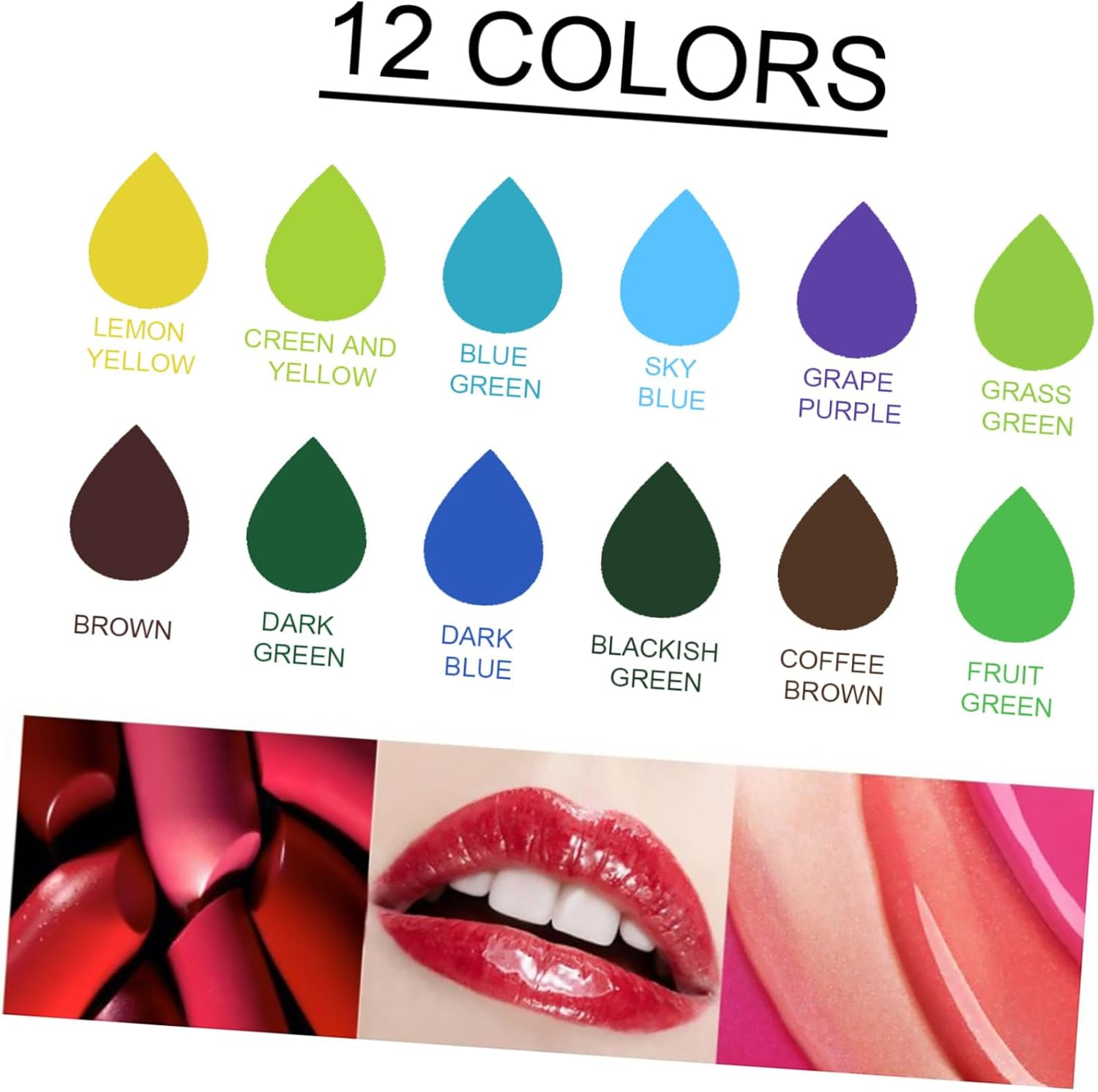 TOVINANNA 12Pcs Lipstick Pigment and Lip Gloss Liquid Set, Pure Plant-Based Cosmetic Pigments, Cool Green Tones #13-24 for Diy Lip Makeup Supplies image number 1
