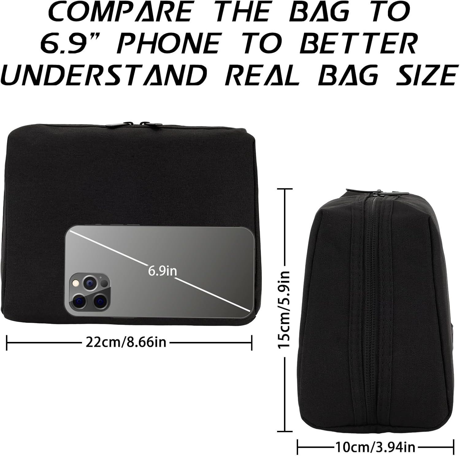 Supcomsta Make up Bag, Makeup Bags for Women, Travel Makeup Bag with RPET Recycled Fabric, Eco-Friendly Cosmetic Bag, Water-Resistant & Durable Travel Cosmetic Bag (Black) image number 3