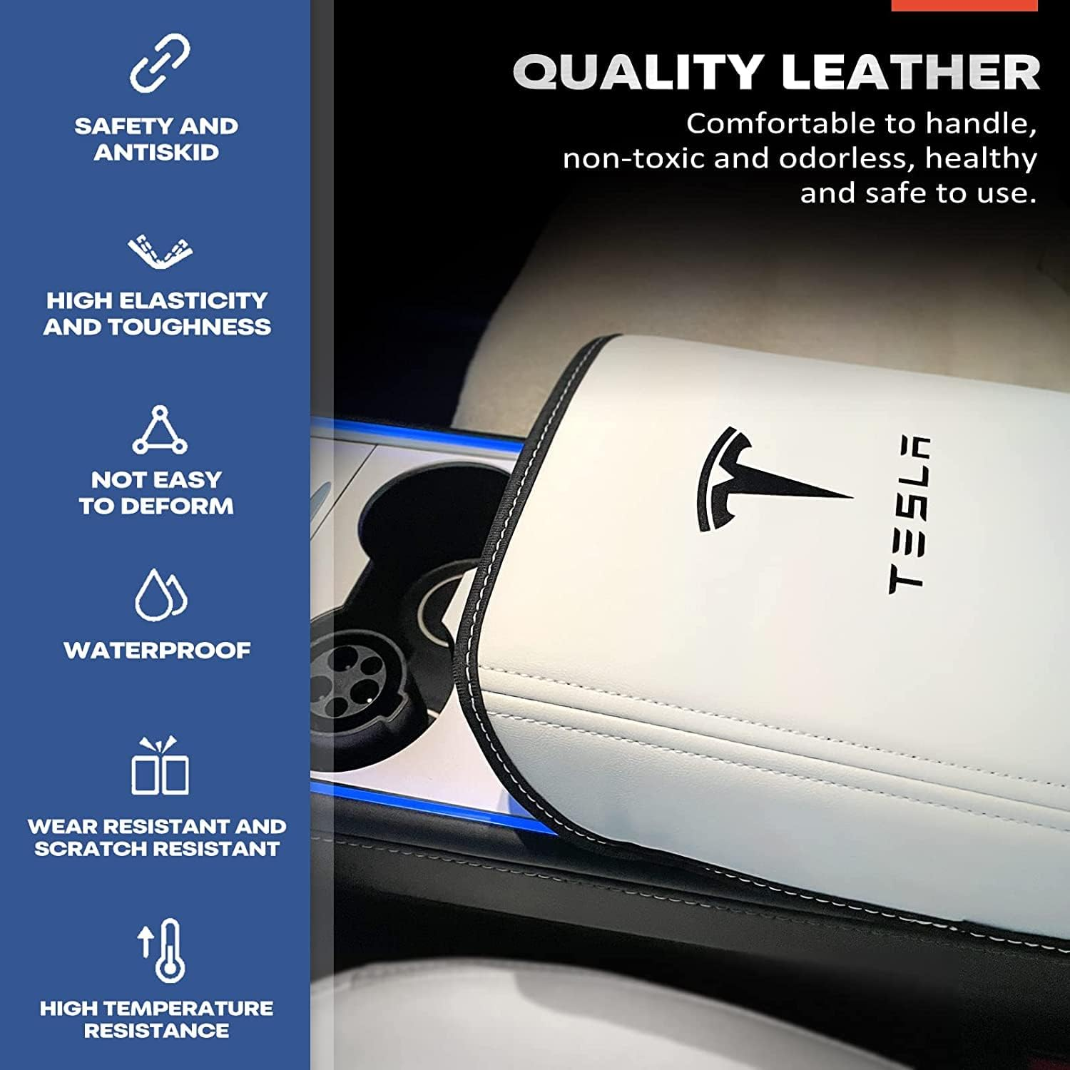 Car Armrest Cover for Tesla Model 3 Model Y,Hoidokly PU Leather Center Console Protector Pad Automobile Waterproof Armrest Box Mat for Model 3 Model Y (White) image number 1
