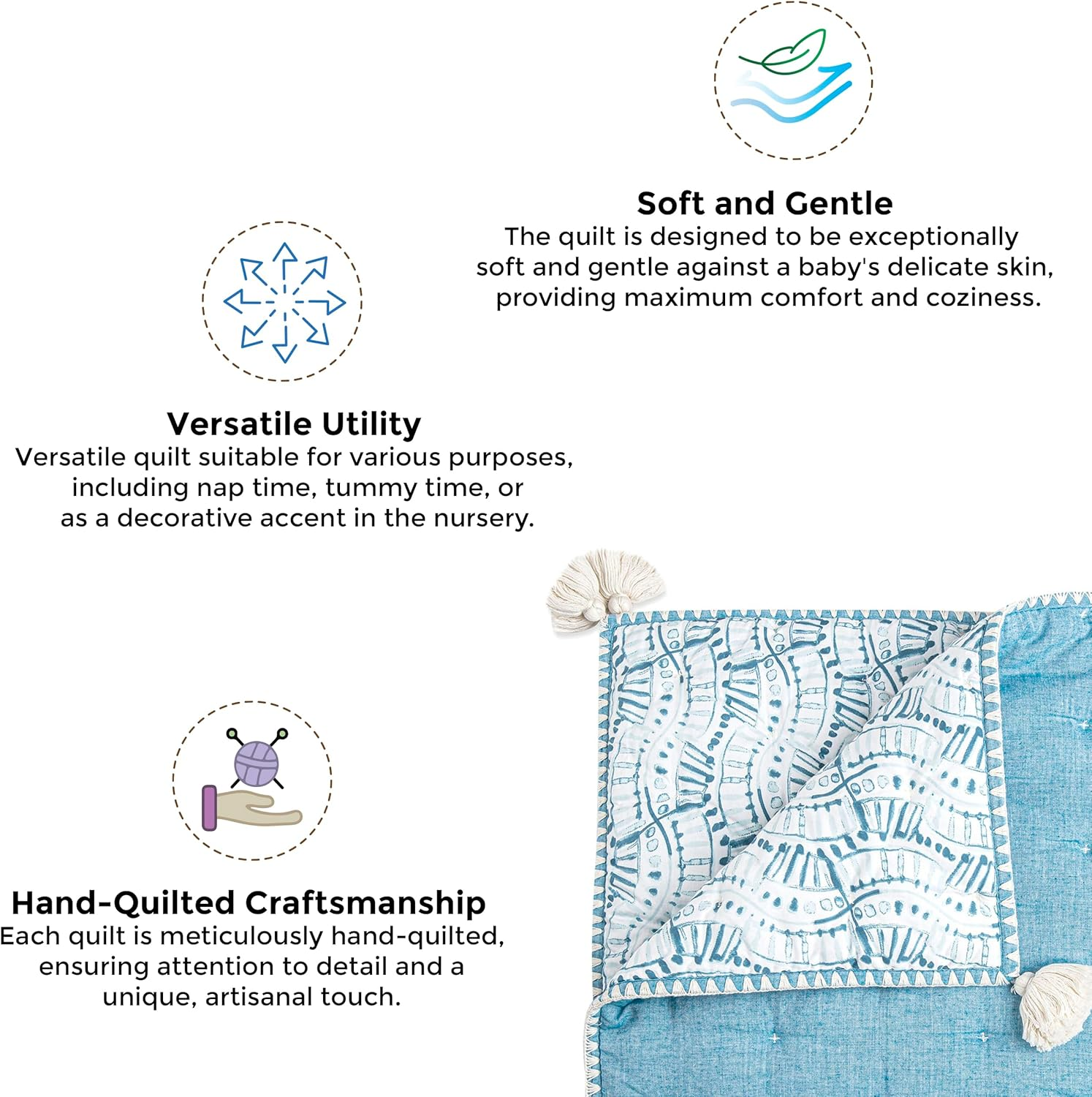 Crane Baby Blanket, 36&rdquo; X 36&rdquo;, Soft Cotton Quilted Nursery Blanket for Boys and Girls, Blue image number 1