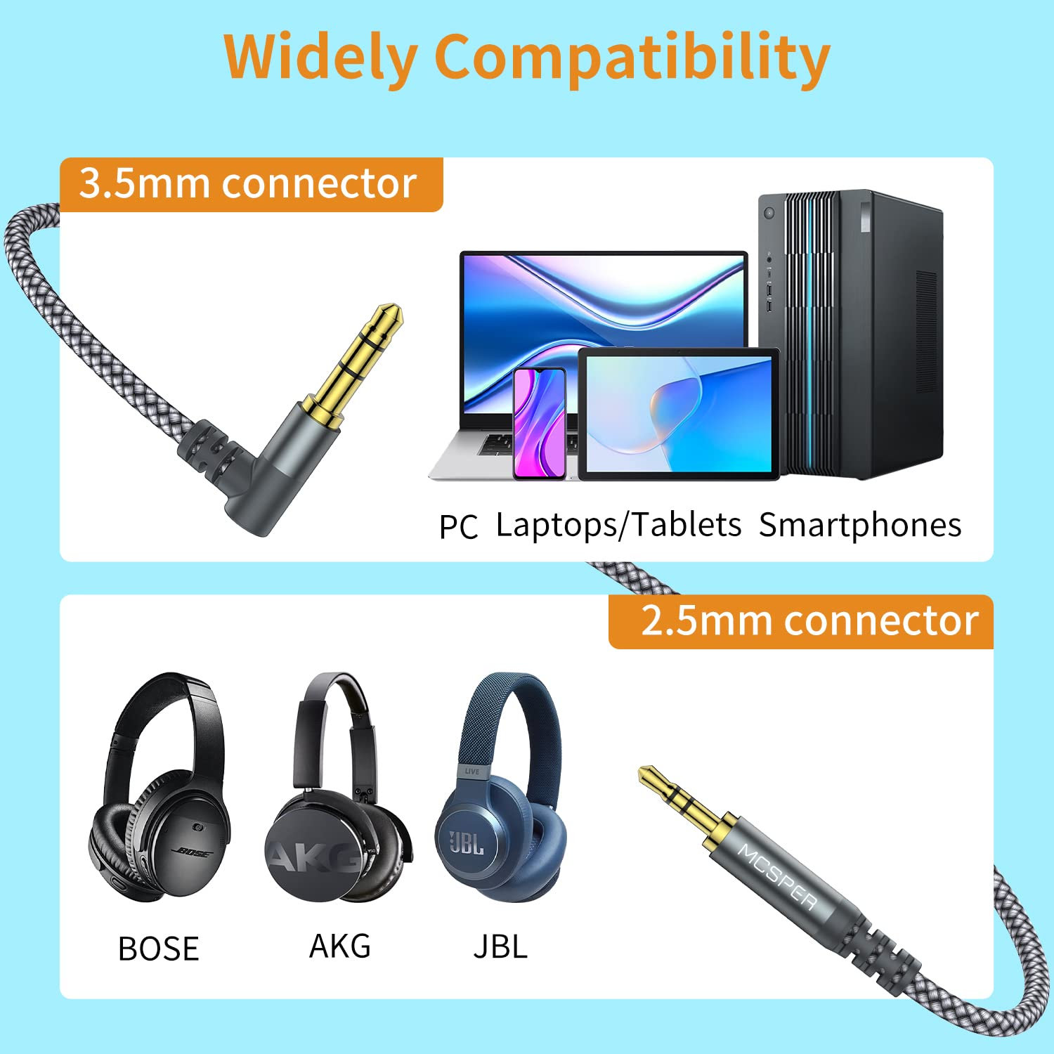 3.5Mm to 2.5Mm Aux Audio Cable (6.6FT), 90 Degree Right Cord Compatible with Bose 700 Quietcomfort QC45 QC35II QC35 QC25 Noise Cancelling Headphones, JBL E45BT E55BT E65BTNC Bluetooth Earphone(Grey) image number 4