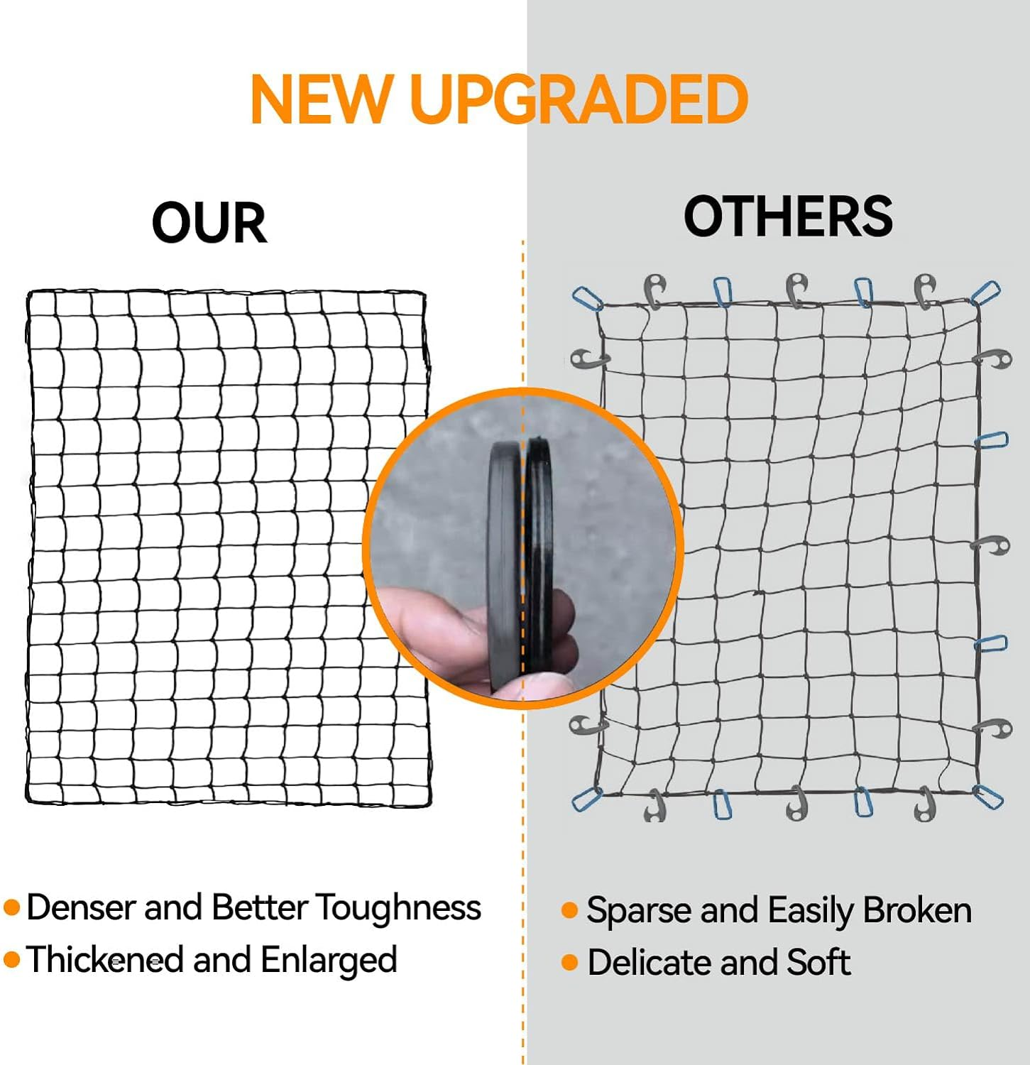 90 * 120Cm Cargo Net for Pickup Truck Bed, New Upgraded 12 Thickened ABS Hooks, Large Adjustable Elastic Heavy Duty Latex Net Stretches to 240 * 300Cm