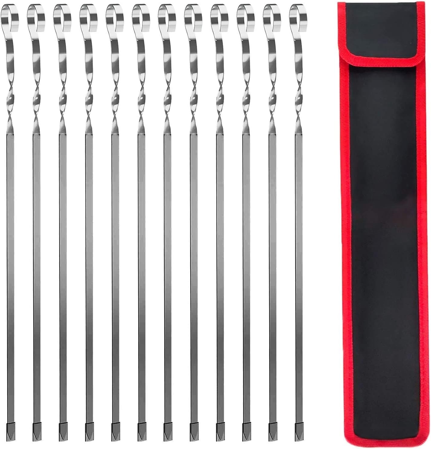 Mihao Barbecue Skewers - 12 Pack, 14" Long Flat Stainless Steel Shish Kebob Sticks with Silicone Sleeves image number 4