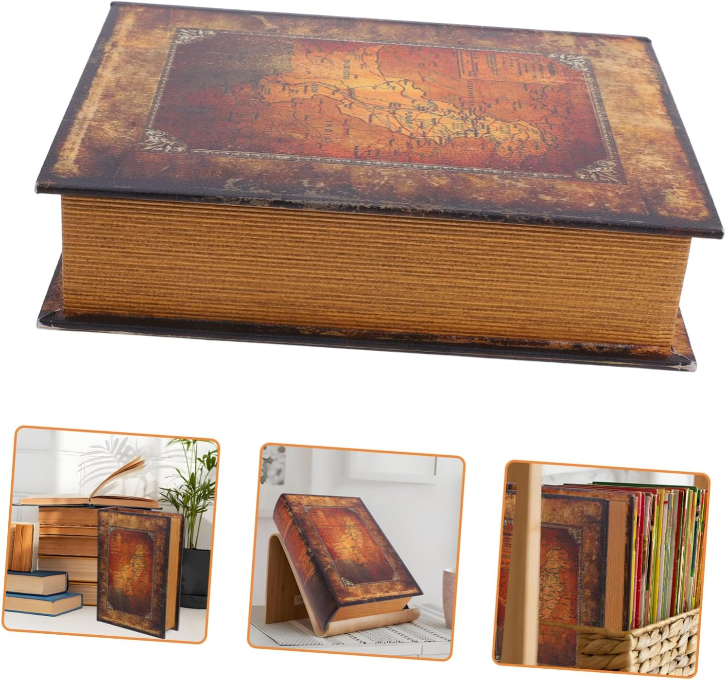 Vintage Book Shaped Storage Box Decorative Fake Book Key Box Large Nautical Map Design Decorative Bookshelf Prop Keepsake Organizer image number 2