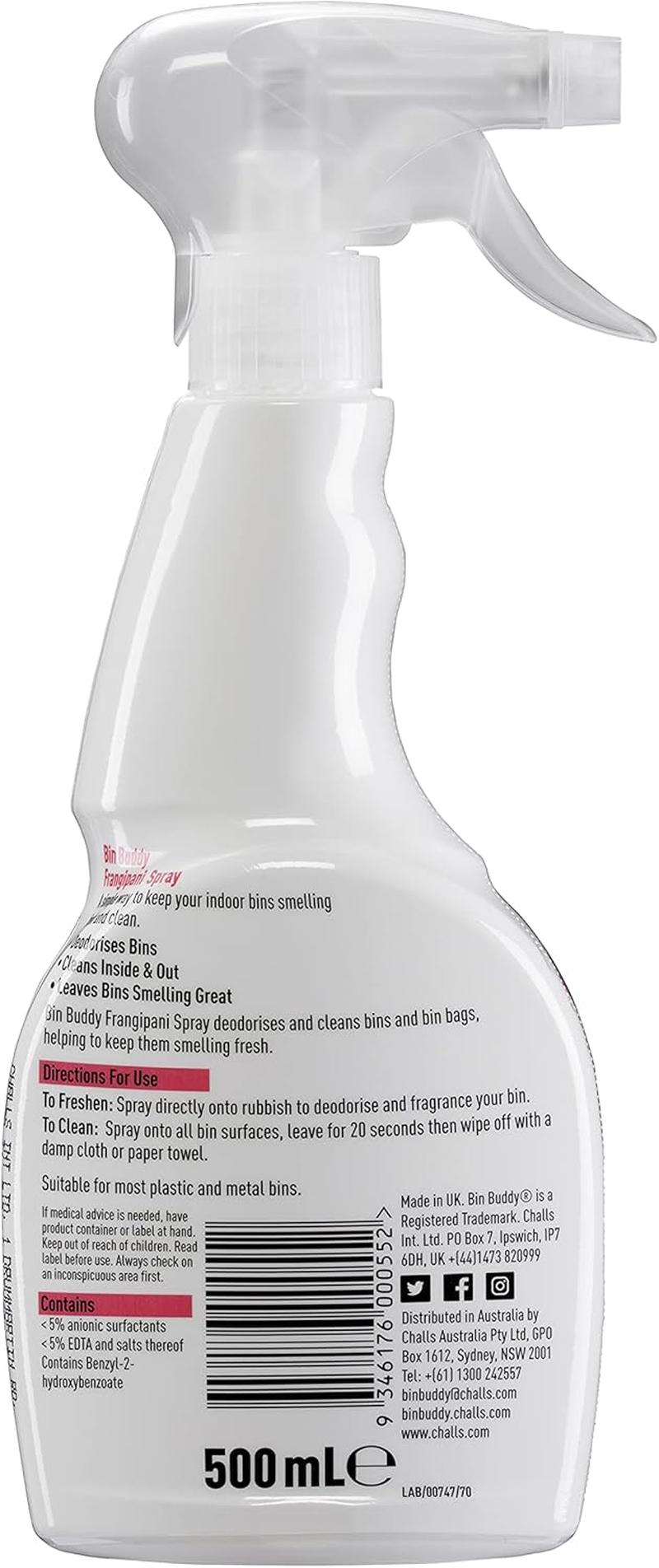 Bin Buddy Frangipani Spray, 500Ml, Kills Germs, Bin Freshening, Leaves Your Bin Smelling Great, Suitable for Indoor and Outdoor Bins