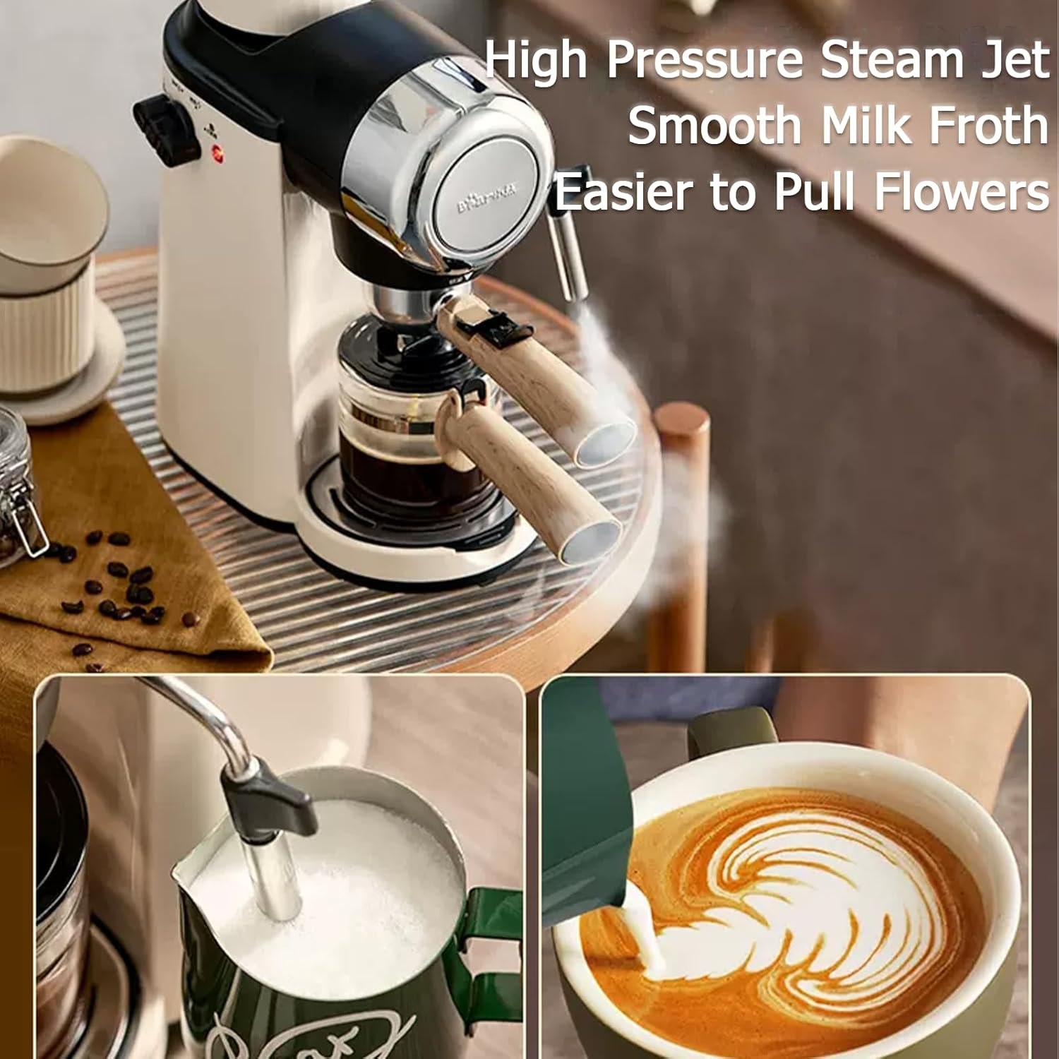 BEAR Espresso Coffee Machine, Cappuccino Coffee Machine with 5 Bar Pump Pressure, Milk Frother, Stainless Steel Boiler, 240Ml Coffee Pot, Knob Switch image number 3