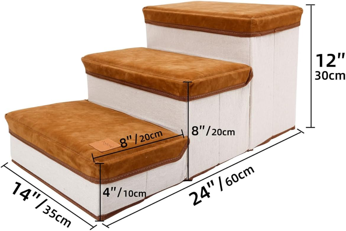 Foldable Pet Stairs with Soft Cushion, 3-Step Design, Hidden Storage, Easy Assembly, Ideal for Small Dogs & Cats (Brown, L, 3) image number 4