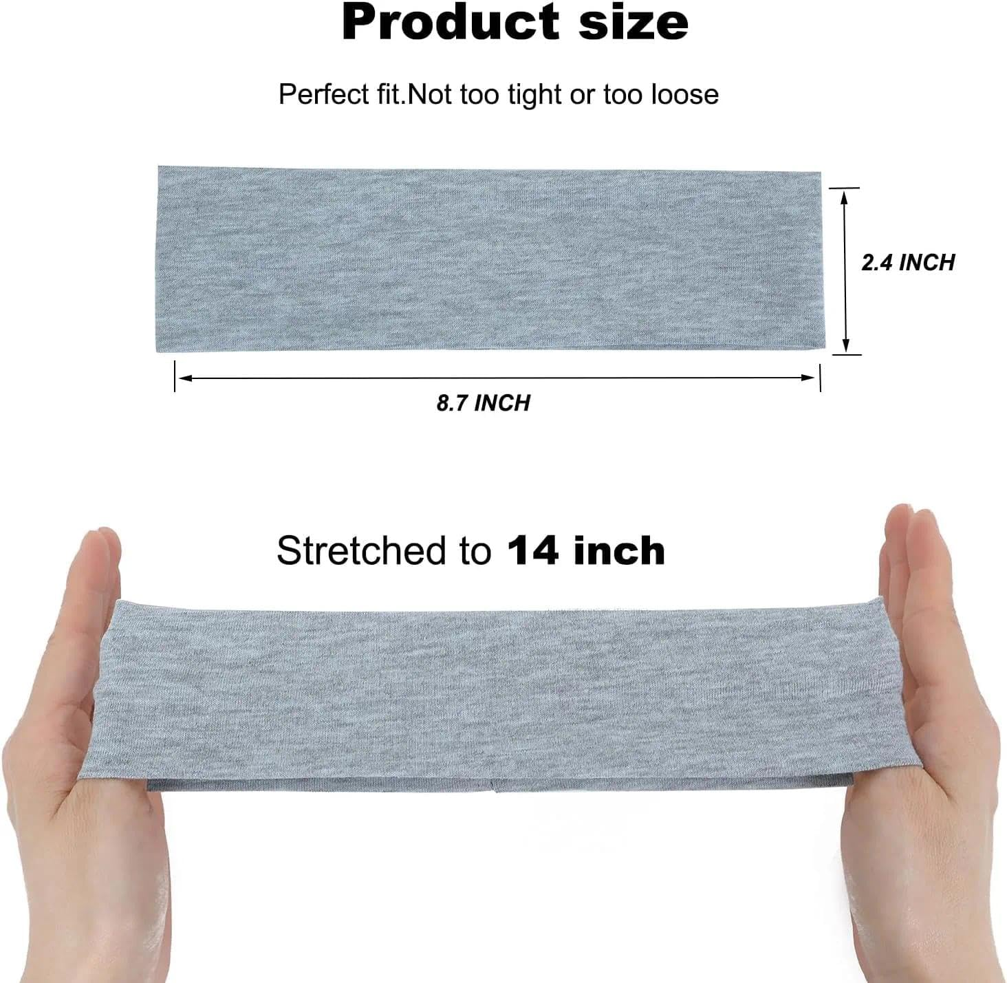 Non-Slip Sweat Absorbing Headband for Women, 9-Pack Wide Cotton Polyester Headbands 8.7X2.4 Inches (22.1X6.1 Cm) for Sports Gym Running Yoga and Makeup(Black,White,Grey) Ermaoo - Colorful image number 5