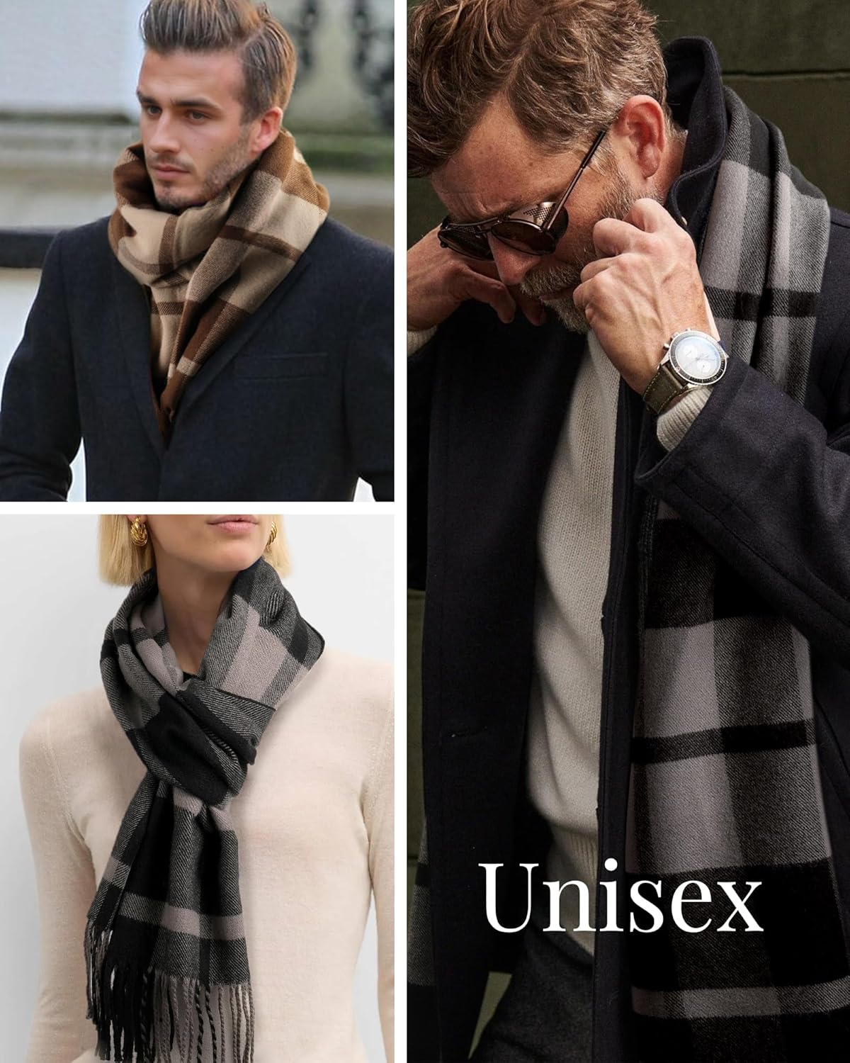 FURTALK Winter Scarf for Men Long Soft Warm Scarves Plaid Tassel Scarf for Men image number 5