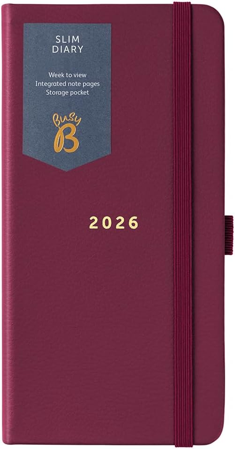 Busy B 2026 Slim Weekly Planner Diary with Birds Cover - Compact Design Pocket Diary, Week to View Layout, Notes Pages & Storage Pocket - Handbag-Sized Journal for Organisation