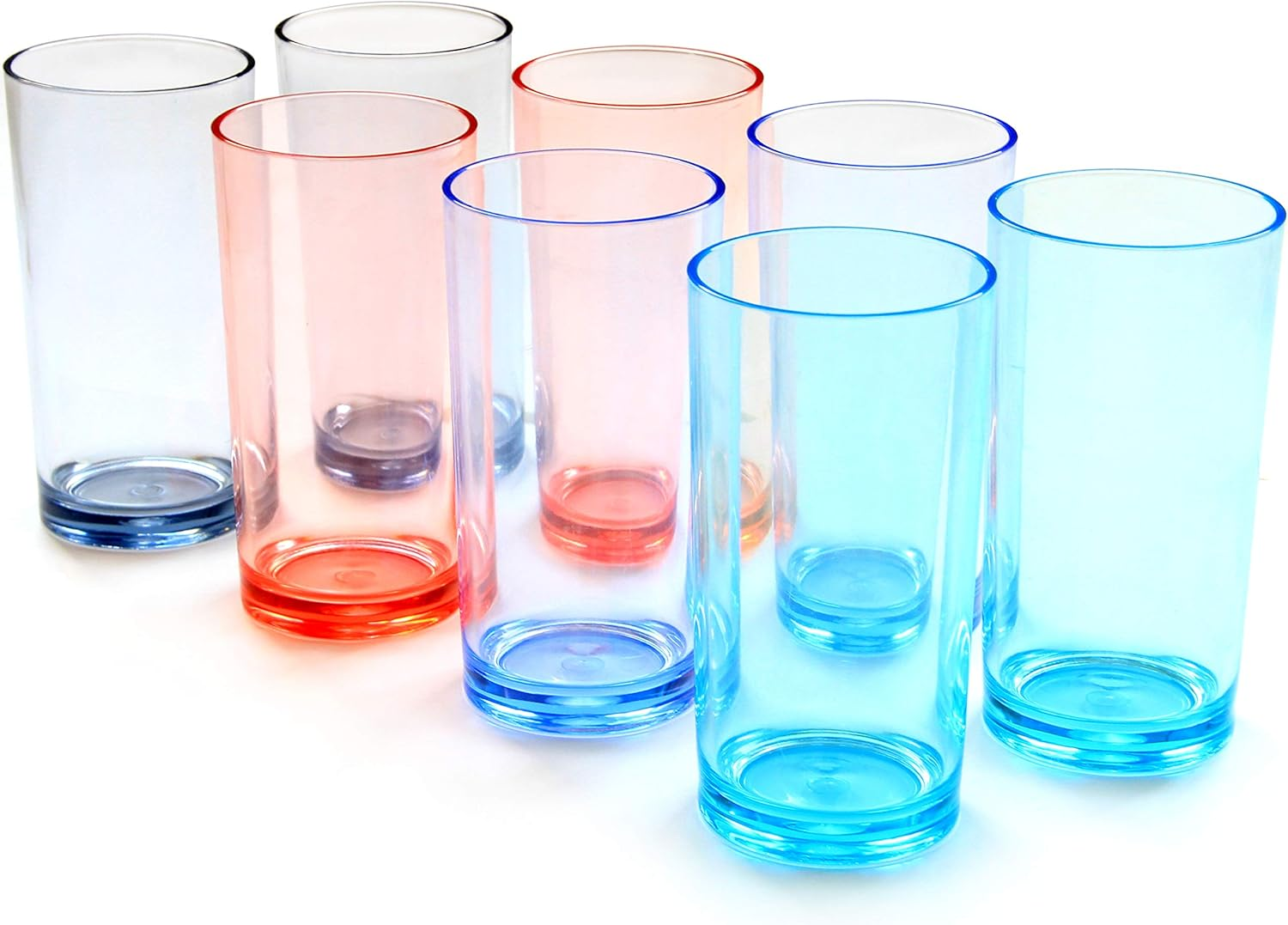 Youngever 8 Pack 500ML Plastic Water Tumbler, Set of 8, Plastic Glasses, Re-Usable Plastic Cups, Unbreakable Glasses, Plastic Tumblers (4 Colors)