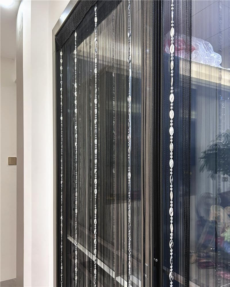 Ave Split 100Cmx200Cm Decorative Door String Curtain Beads Wall Panel Fringe Window Room Divider Blind for Wedding Coffee House Restaurant Parts Door Divider Beads Tassel Screen Decoration (Black25) image number 3