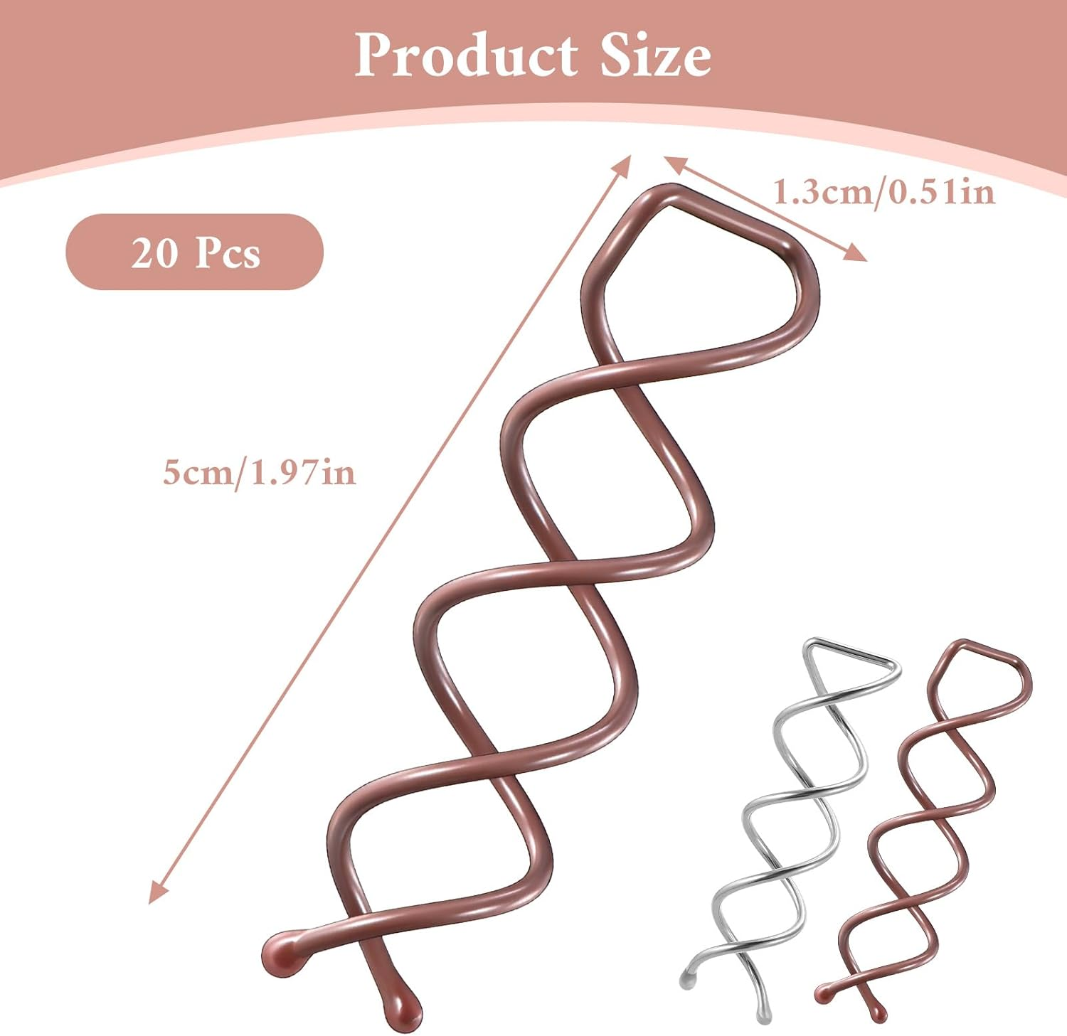 LXUEJIE Pack of 20 Spiral Hair Clips, Spiral Hair Clips, Hair Accessories, Rotating DIY Hairpins, Updo Hairstyles Accessories for Hair Styling, Suitable for Various Hairstyles (Brown + Silver) image number 5