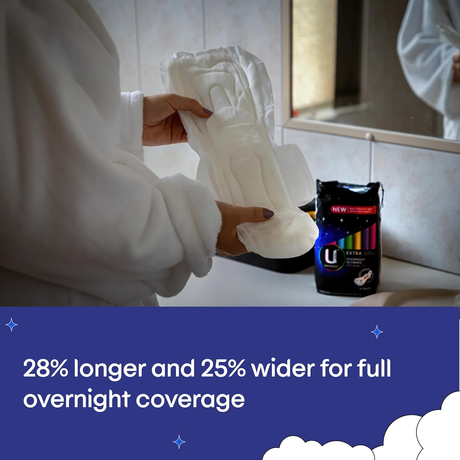 U by KOTEX Extra Overnight Ultimate Pads with Wings 24 Count (4 X 6 Pack) image number 1