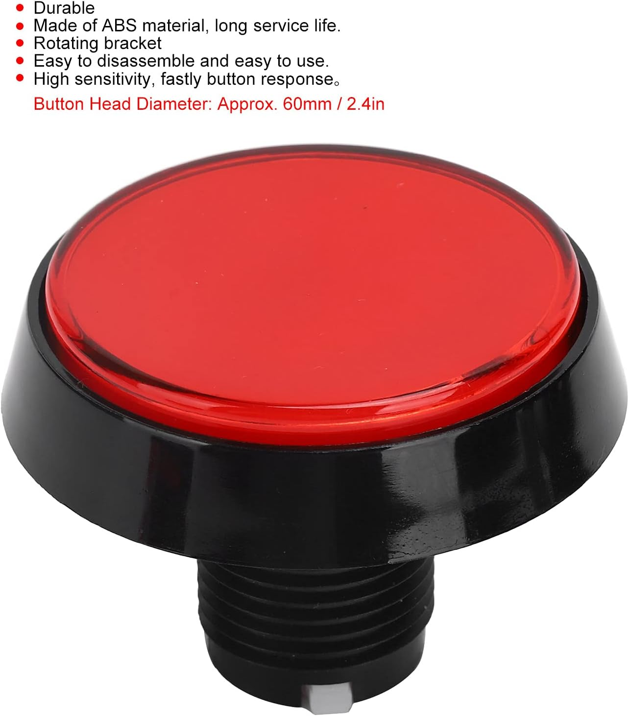 60Mm Push Button, 3‑Foot Big round Button for Crane Machine Game Console, with LED Light, Rotating Bracket, Easy to Use. (Red+Led+Tripod Switch) image number 5