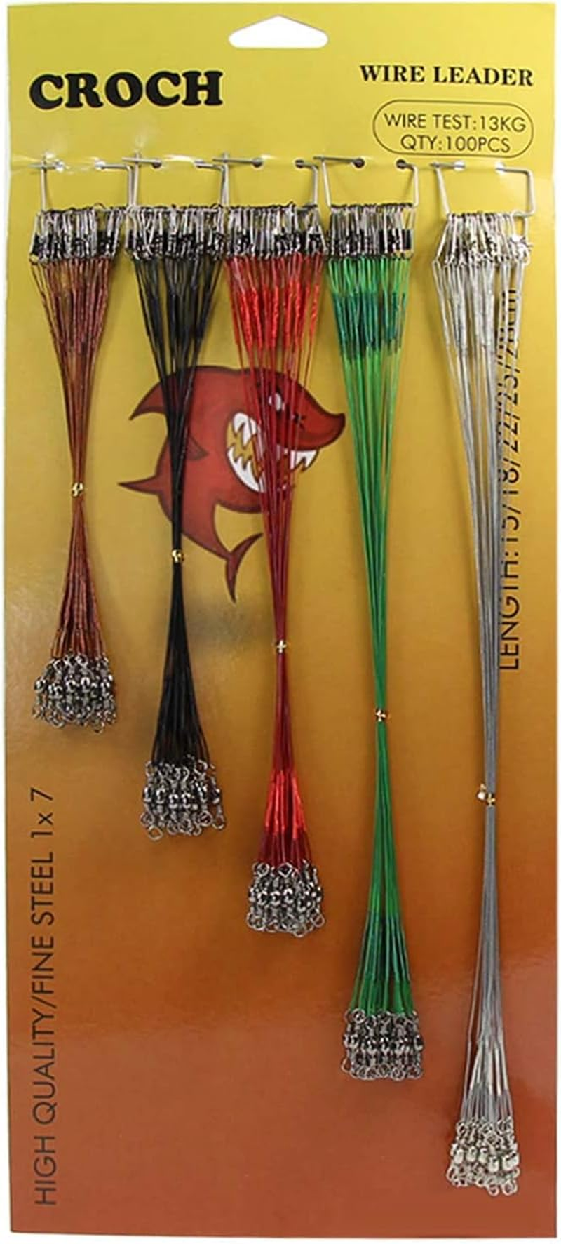 100Pcs Fishing Wire Leader Rigging Trace Spinner Wire with Swivels and Snaps Test 28.6Lbs image number 1