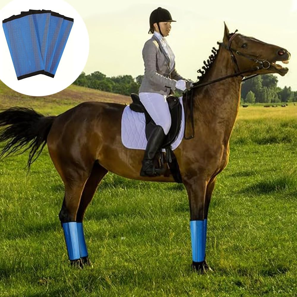 Set of 4 Horse Leggings Fine Mesh Horse Fly Boots Breathable Horse Boots Leg Wraps Provide Protection for Your Horse against Horsefly Protect Horses Leggings Breathable Soft (Blue, Horse Boots Leg) image number 5