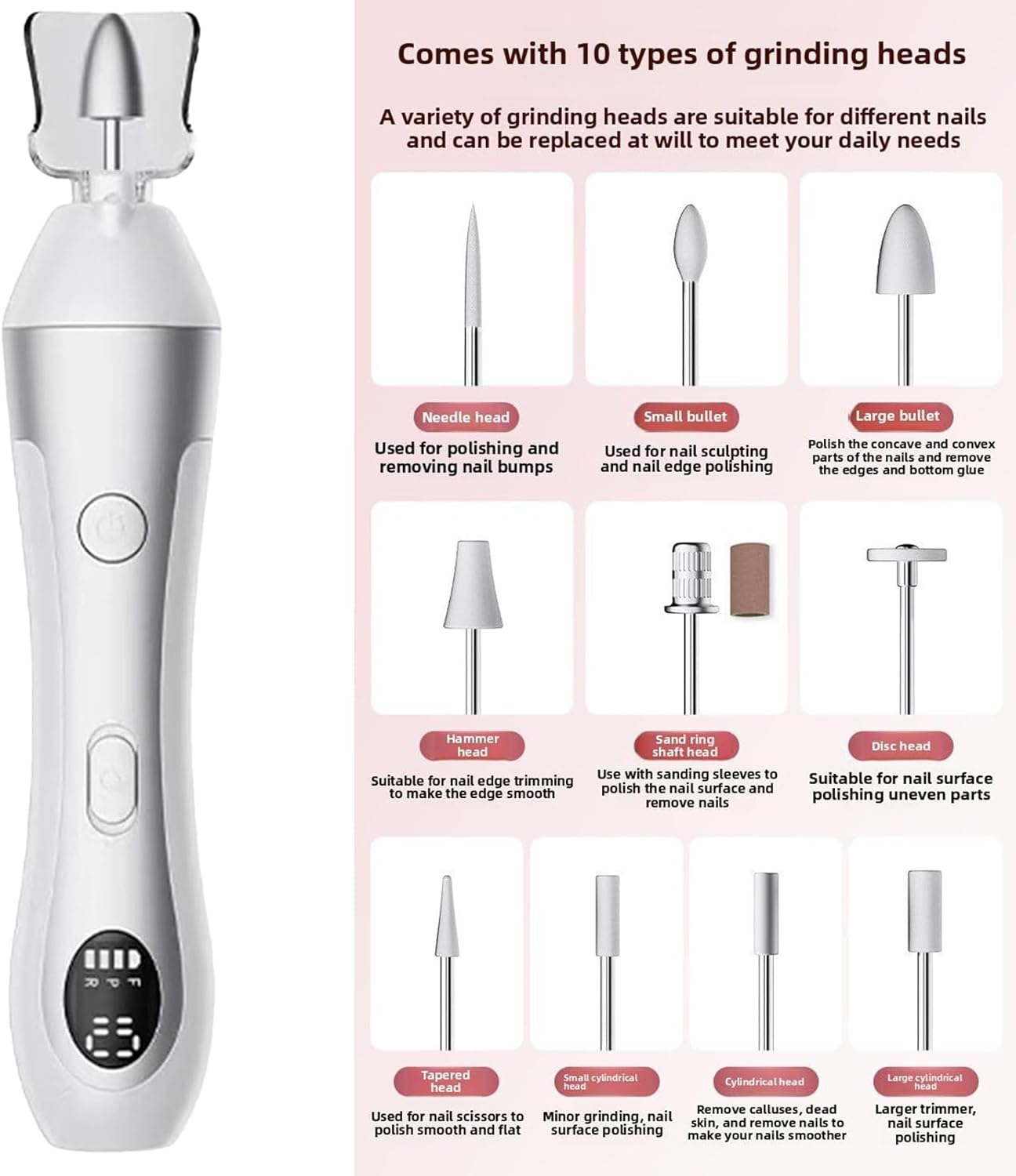 Nail File Electric Tool, Nail Grinder Electric Professional, Salon-Grade Rechargeable Manicure Supplies for Home Beginners Professionals Fingernails Art image number 1