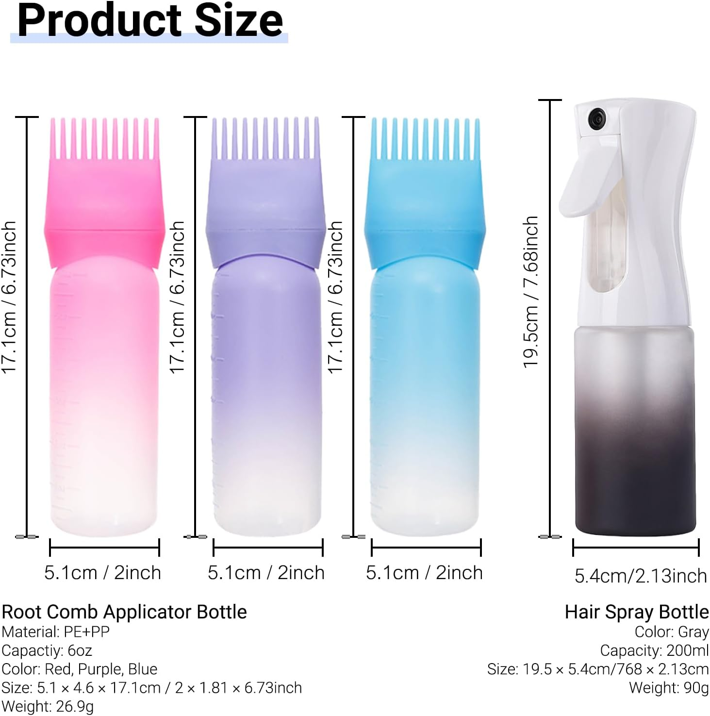 Melearch 3 Pieces Hair Oil Root Comb Applicator Bottle with Graduated Scale, Versatile Atomiser Bottles - Shampoo Bottle for Scalp Treatment in Salon at Home, Hair Colouring image number 1