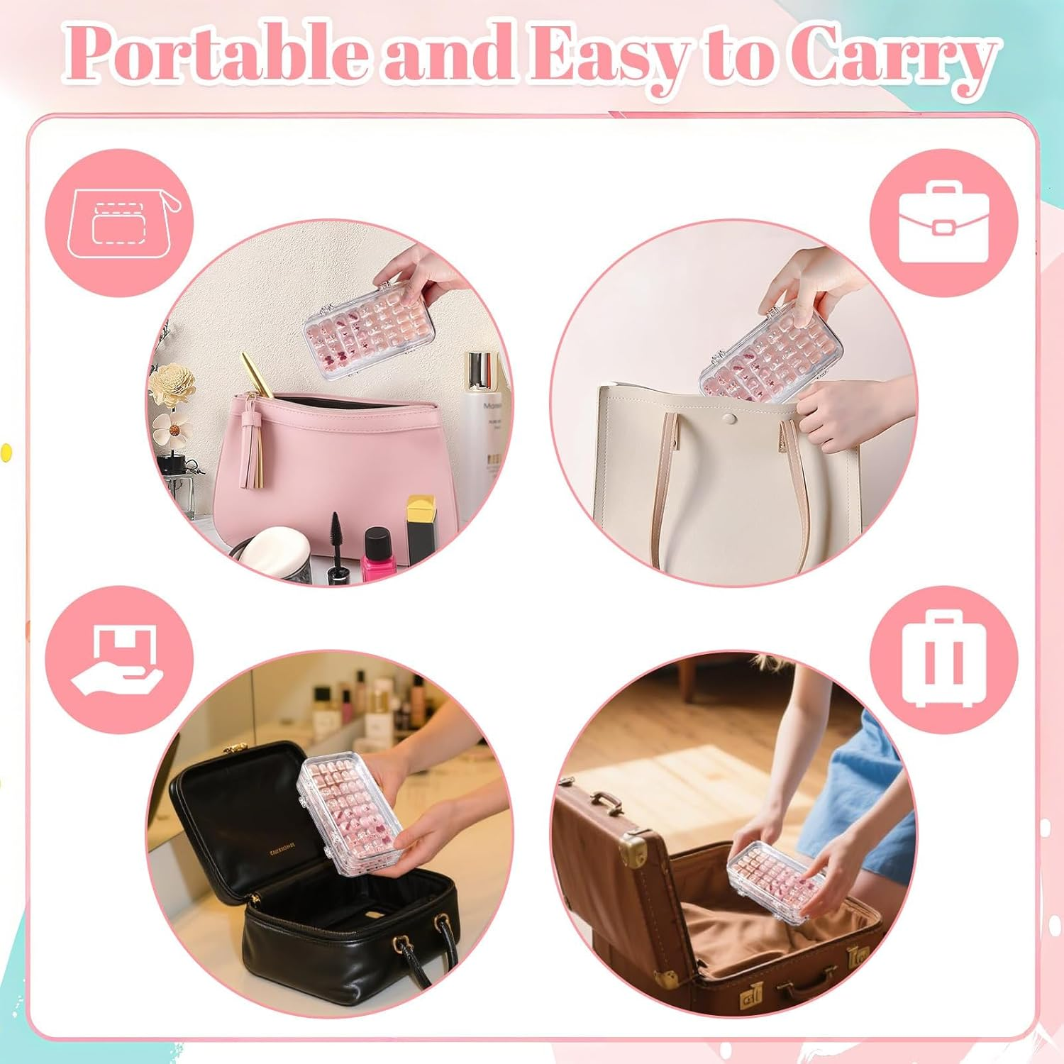 Tri-Fold Press on Nail Organizer Case, Clear Nail Storage Organizer & Nail Box, 4-Page Portable Nail Case for Press on Nails, Nail Display Book with Adhesive Strips for Travel image number 4