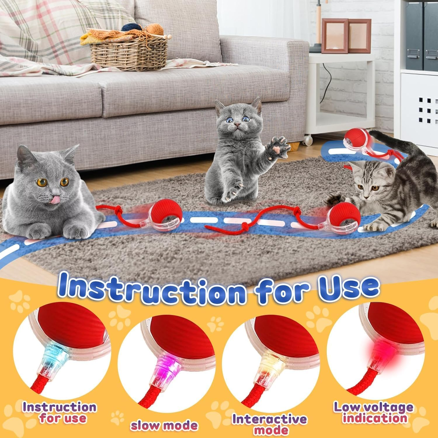 Xinrongda Interactive Cat Toy Ball, Cat Toys for Indoor Cats Adult, 360&deg;Smart Automatic Rolling Ball for Cats Dogs, USB Rechargeable Cat Toys, Moving Dog Ball for Pets,Red image number 2