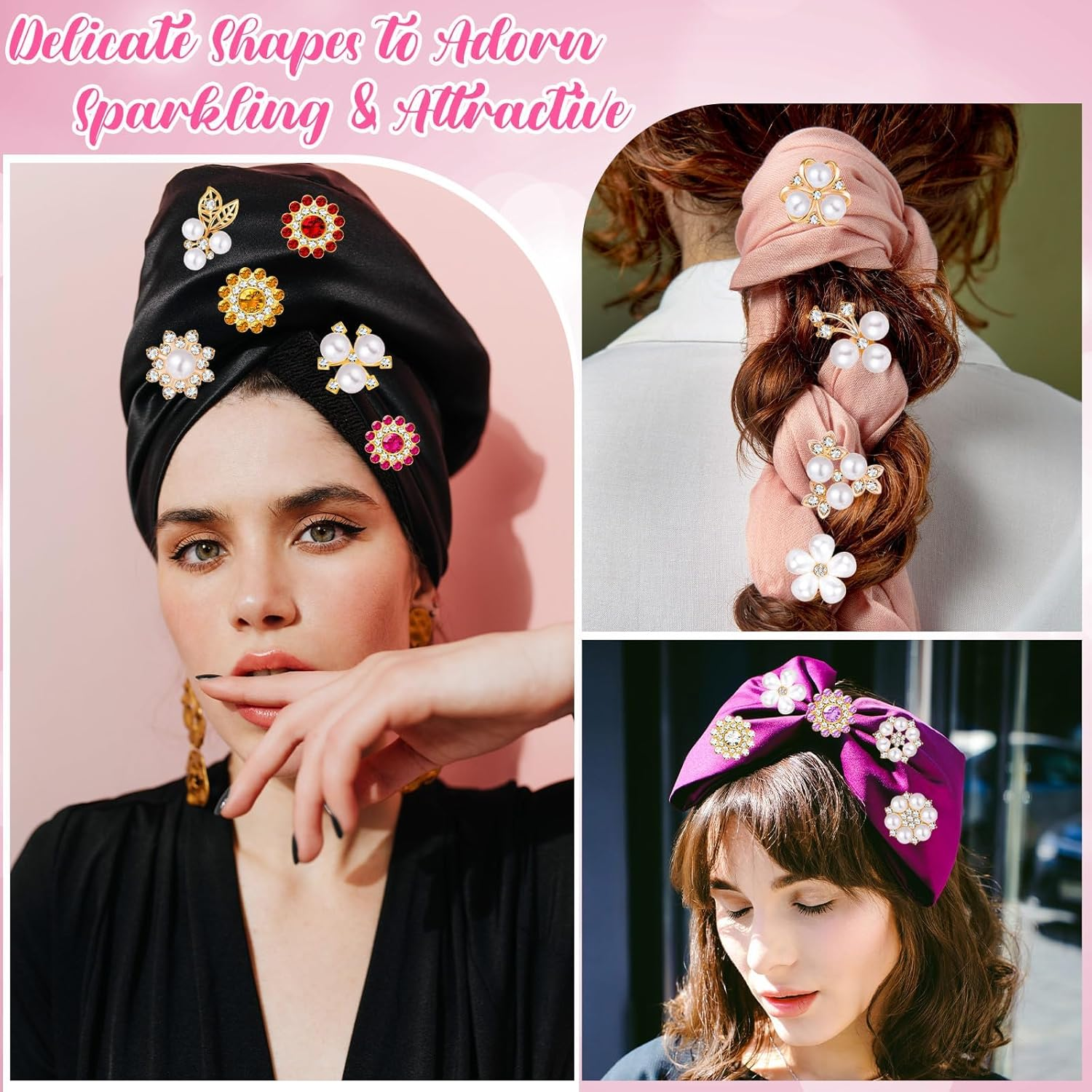 360 Pcs Flower Rhinestones Buttons Sets DIY Flat Back Flower Shaped Rhinestones Buttons, Faux Pearl Embellishments Buttons Crystal Glass Beads for Jewelry Making Wedding Home Decoration image number 1