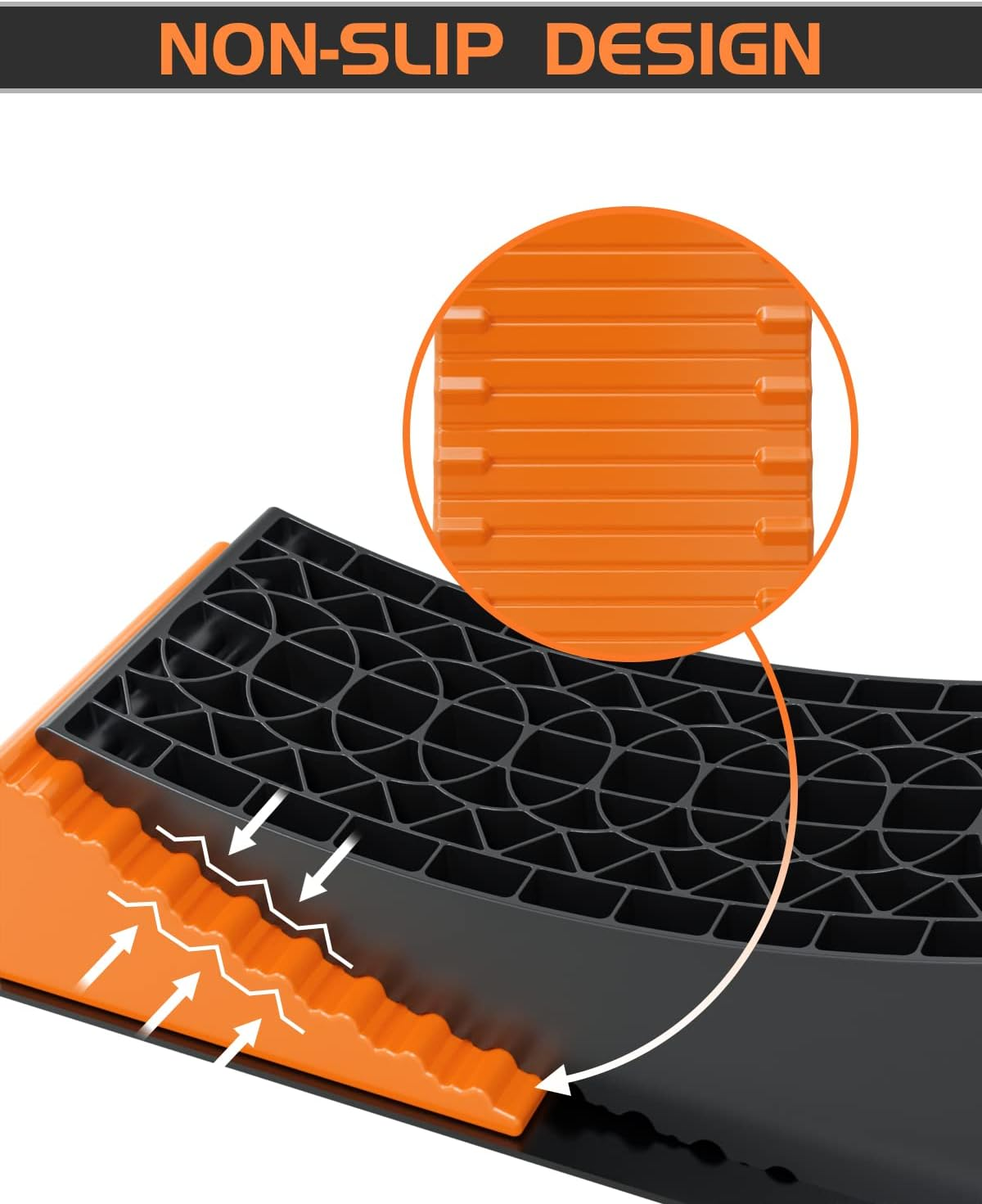 RV Leveling Blocks Ramp Kit, 2 Packs Camper Leveler System for Travel with Two Chocks, 2 Anti-Slip Mats, 1T Bubble Level and Carry Bag, up to 35000 LBS, Easier & Faster to Level Camper-Orange image number 6