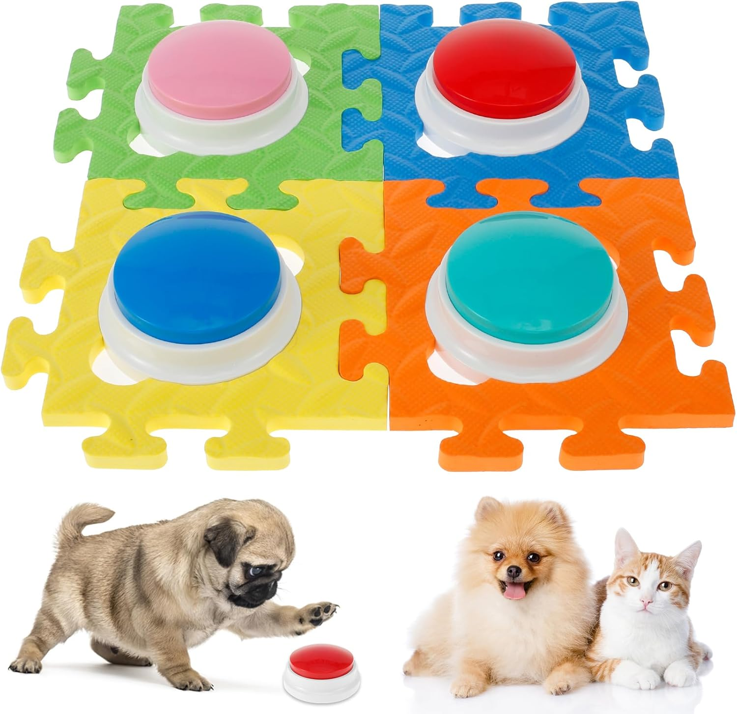 DJAPWPX 4Pcs Dog Talking Button 4 Colors Recordable Dog Training Buttons 30 Seconds Voice Recording Reusable Dog Training Buzzers Voice Recording Button with Anti-Slip Mat for Pet Dog Study Office image number 5