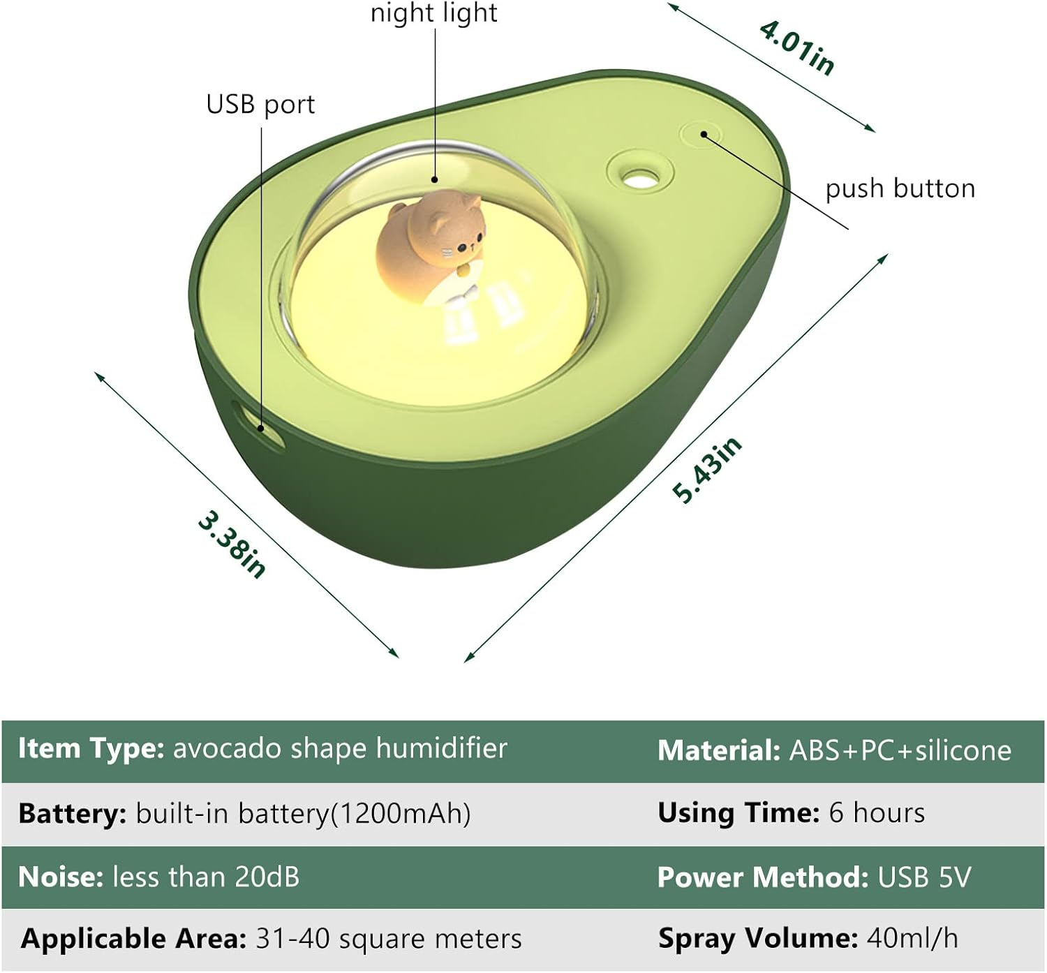 SHANGSKY Humidifiers with Night Light USB, Avocado Humidifier Cute Cat Night Light for Bedroom Kids, Silent Mini Desk Humidifier for Baby Nursery, Birthday Gifts for Boys and Girls, 210Ml