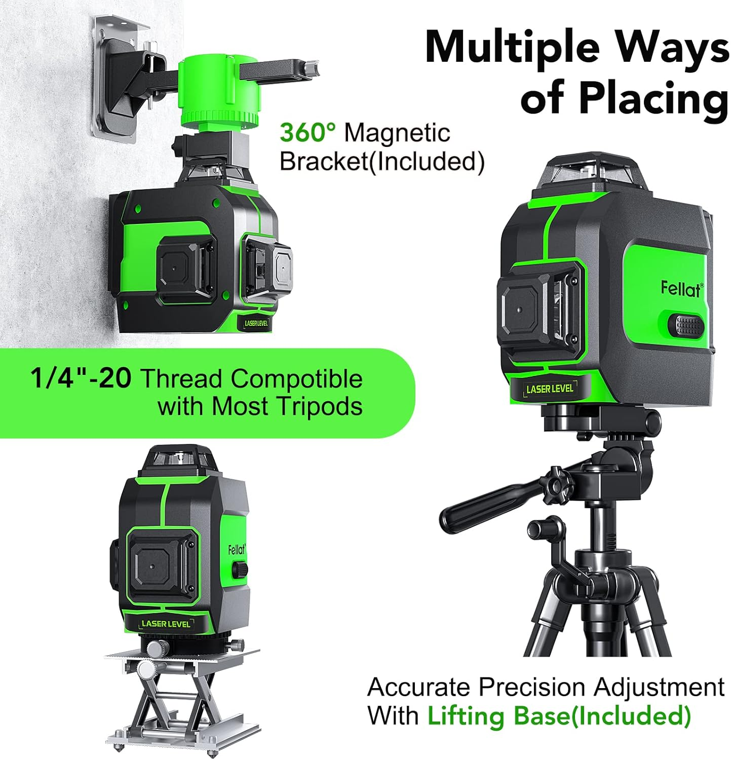 Cross Line Laser 3 X 360&deg;, Cross Line Laser Green Self-Levelling Laser Spirit Level 12 Line Lasers with 2 X 4000 Mah Rechargeable Batteries and Remote Control for Indoor Construction Site image number 5