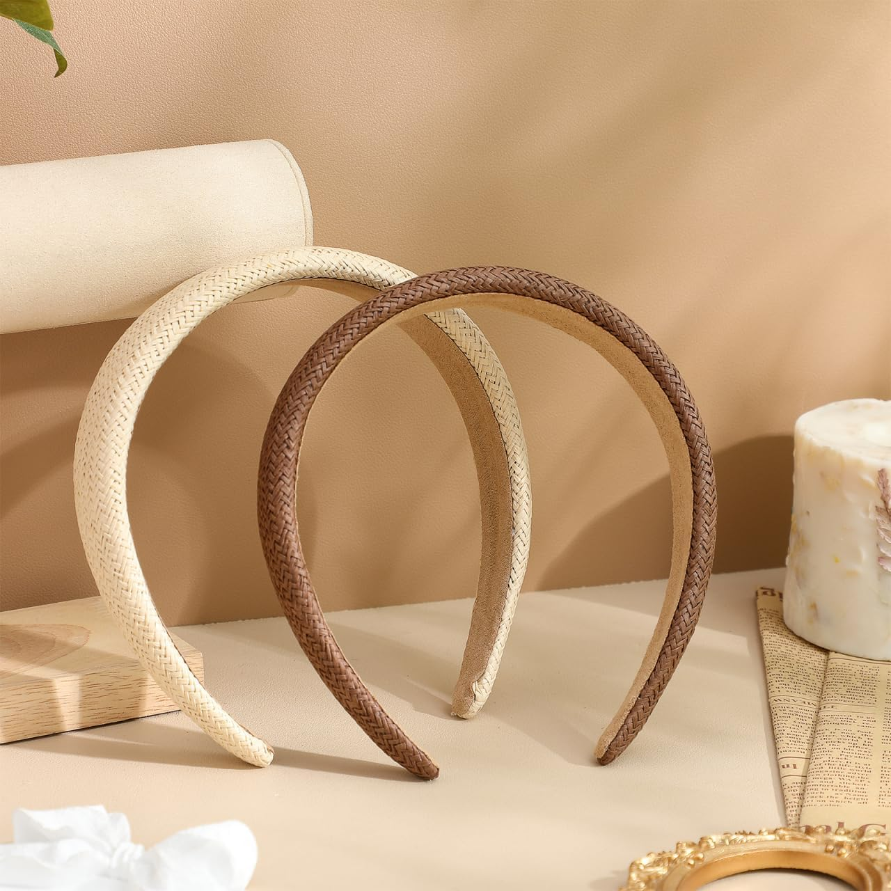 Beavorty Braided Hair Band for Women, 3 Pieces Non-Slip Boho Hair Bands Transatlantic Raffia Plastic for Women Outdoors image number 4