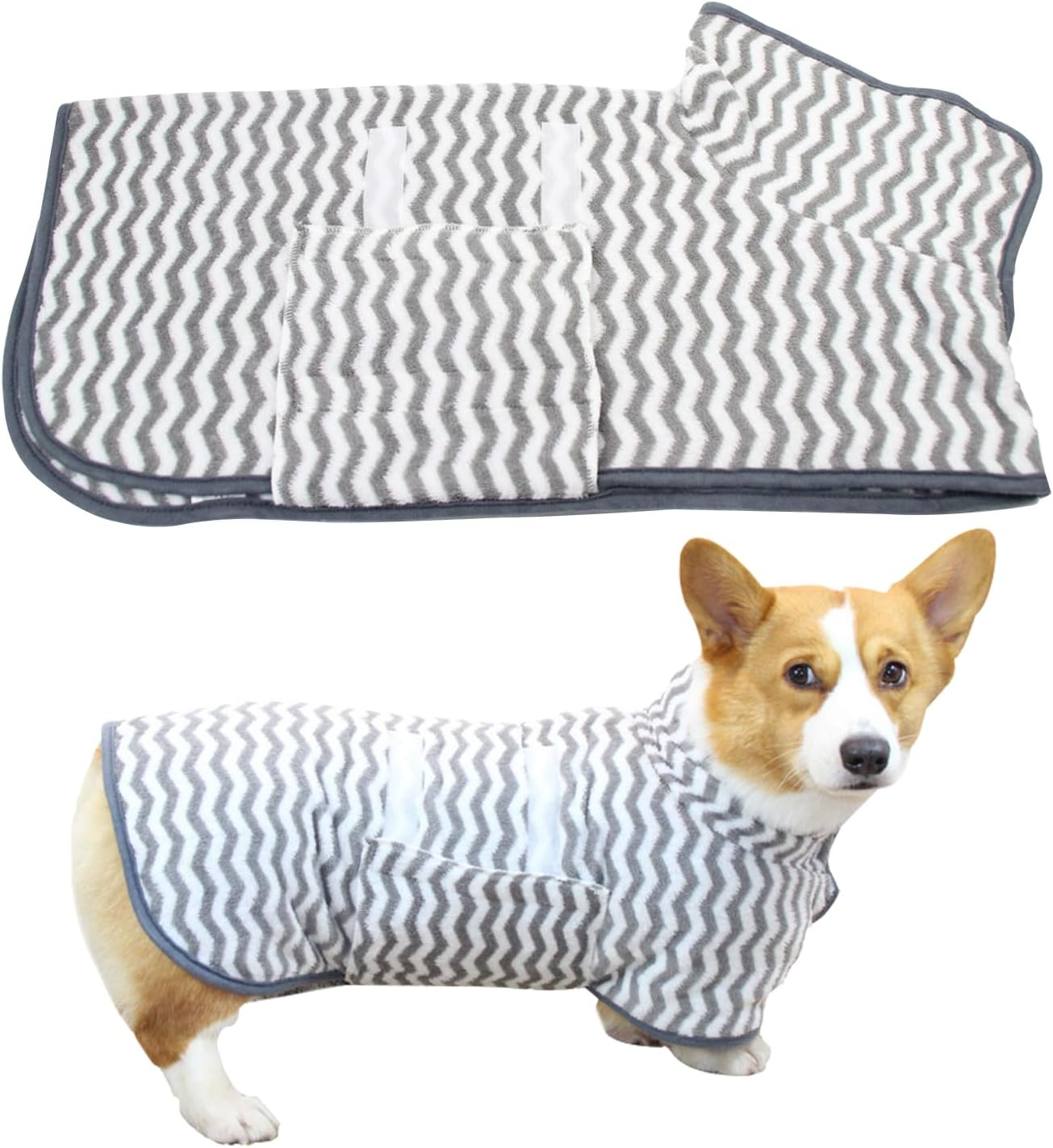 Dog Bathrobe Coat, Super Absorbent Dog Bath Towel, Microfibre Pet Bathrobe for Small, Medium Dogs, Adjustable Dog Towel for Pets, Puppies, Bath, Swimming, Grooming (Grey, M) image number 4