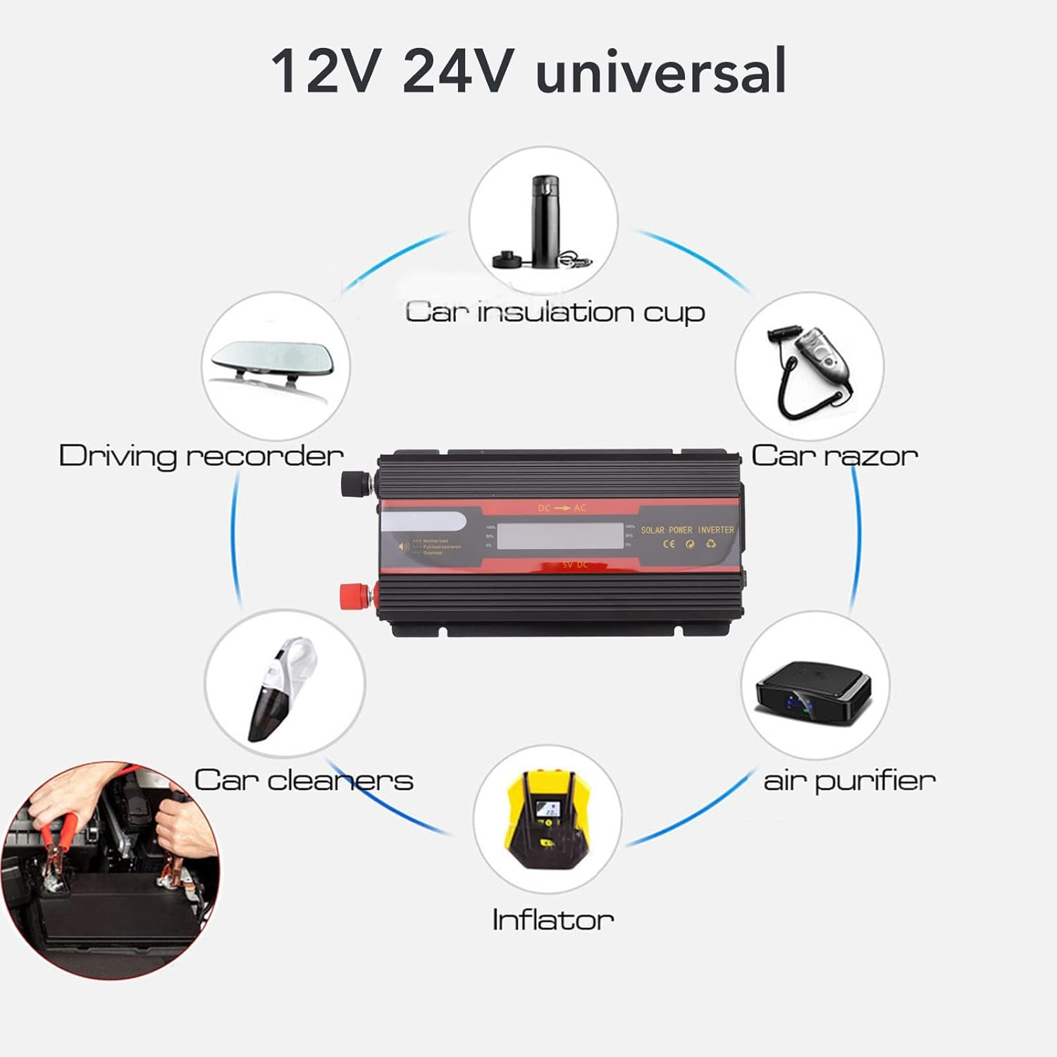 1000W Power Inverter Universal Pure Sine Wave Solar Car Inverter with LCD Display for Household Power Generation