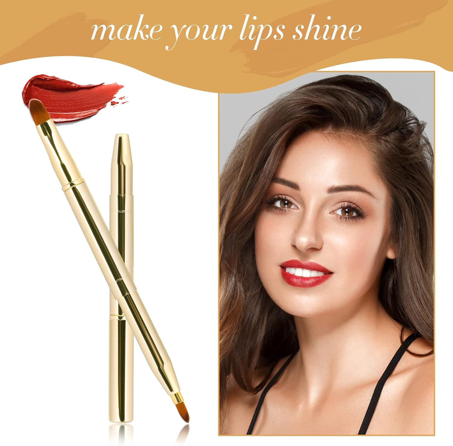 2 Pack Retractable Lip Brush with Cap, Double-Ended Lipstick and Lip Gloss Applicator Brush, Travel-Friendly Makeup Brush for Precise Application image number 6