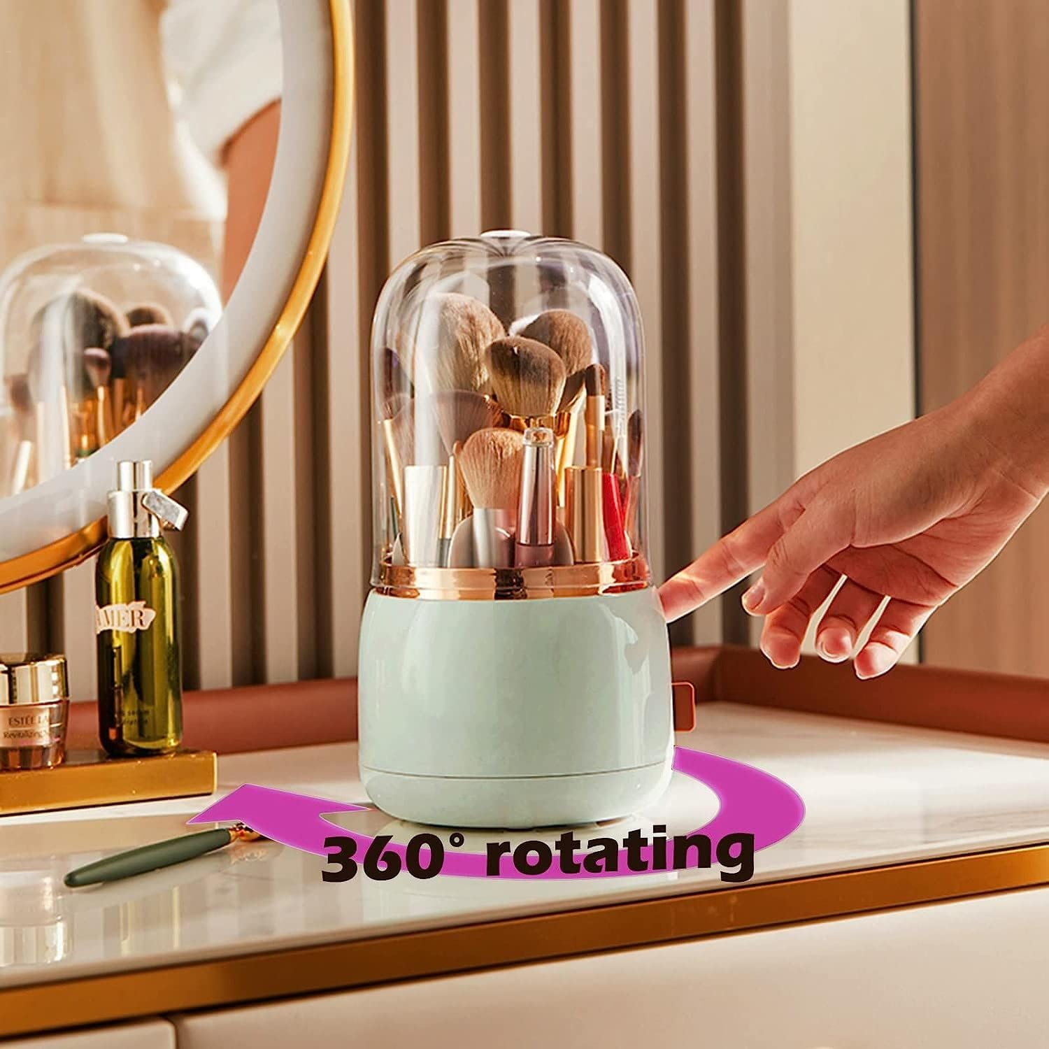 KEPTFIT Makeup Brush Holder, Dustproof & Waterproof Cosmetics Makeup Brush Organizer Storage with Lid for Vanity and Bathroom (Light Green) image number 6