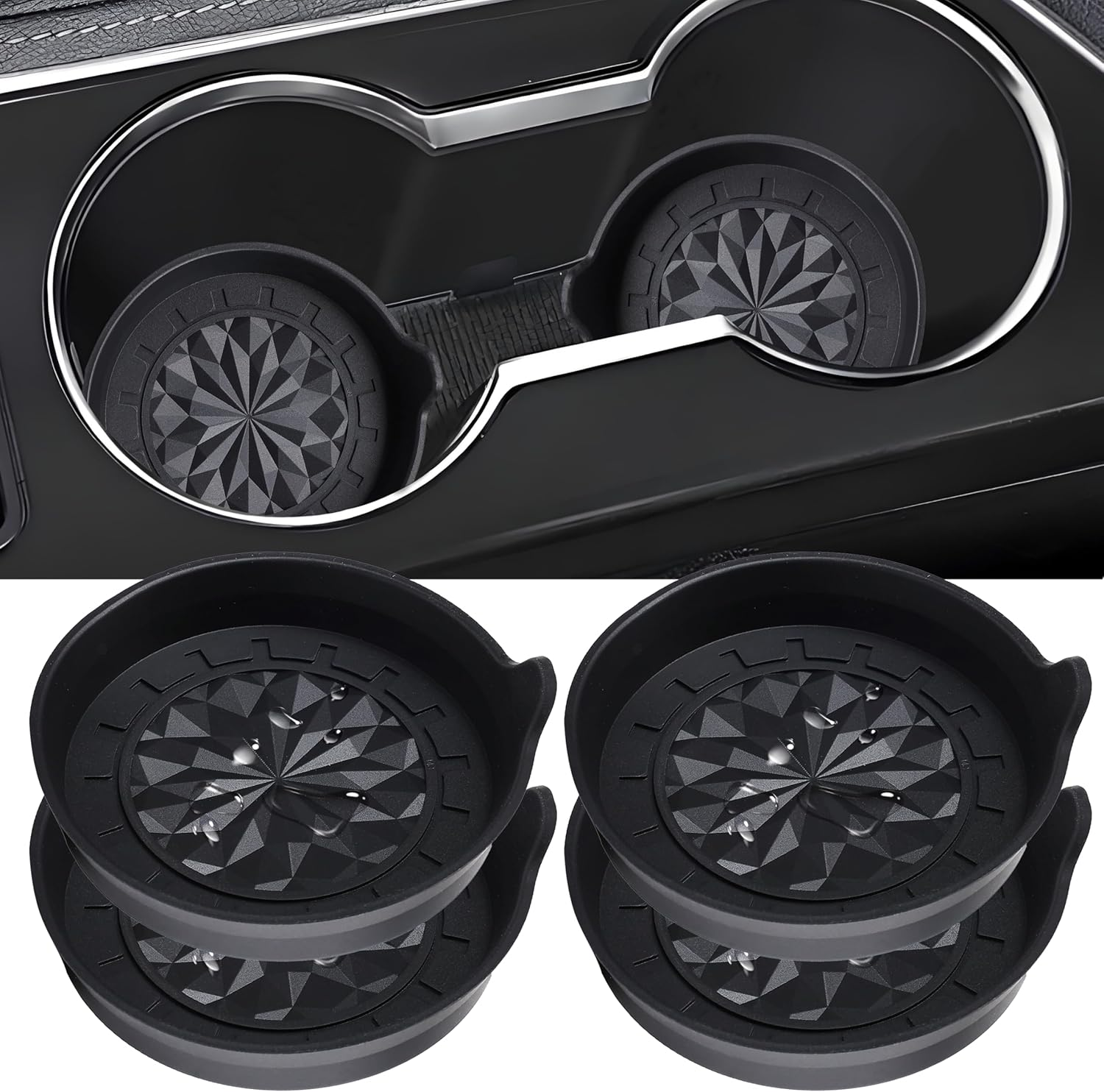 Amooca Automotive Cup Holders Universal Car Cup Coaster Waterproof Non-Slip Sift-Proof Spill Holder Car Interior Accessories 4 Pack Black