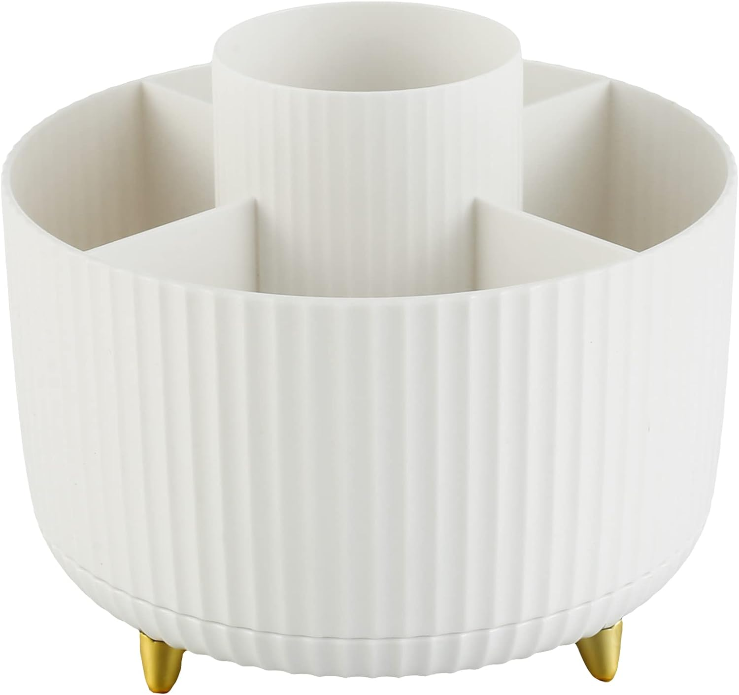 Desk Pencil Pen Holder, 5 Slots 360&deg; Degree Rotating Pen Organizer, Desktop Storage Pen Organizers for Desk Storage Stationery Supplies Pencil Cup Desk Accessories for Office School Home Art Supply - White image number 3