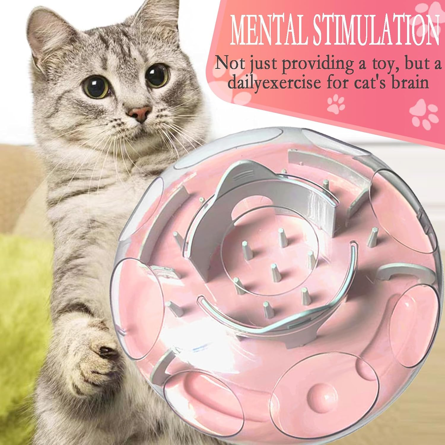 Gdsanlian-Interactive Cat Toy Puzzle Box - Cat Puzzle Feeder - Cat Slow Feeding Treatment Dispenser - Cat Puzzle Box - Puzzle Maze Toy - Indoor Rich Cat Toys（Pink） - Green image number 2