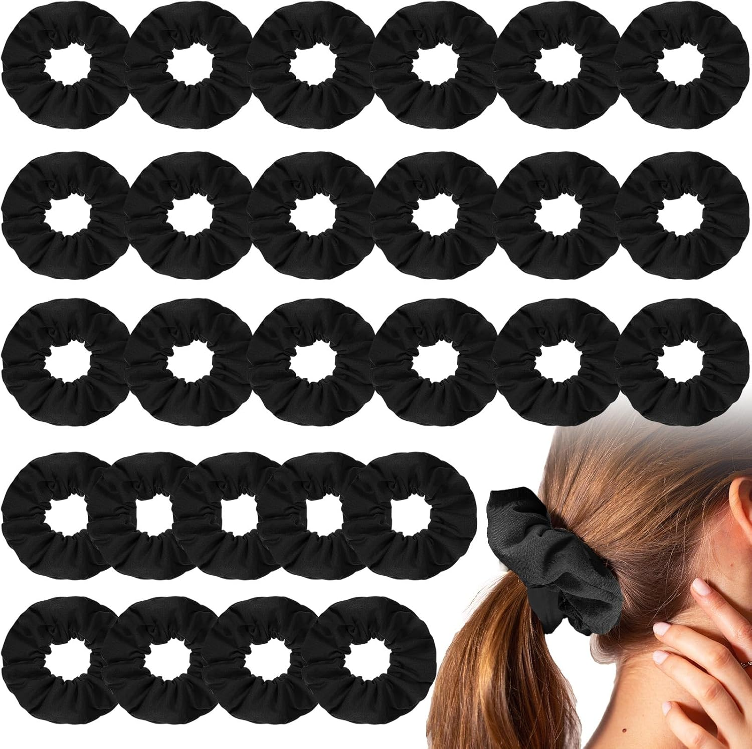 Tigeen 24 Pcs Scrunchies Bulk Soft Hair Scrunchies Cotton Solid Colors Thick Elastic Bands Ponytail Ties for Women Valentine'S Day Hair Accessories Favors (Black)