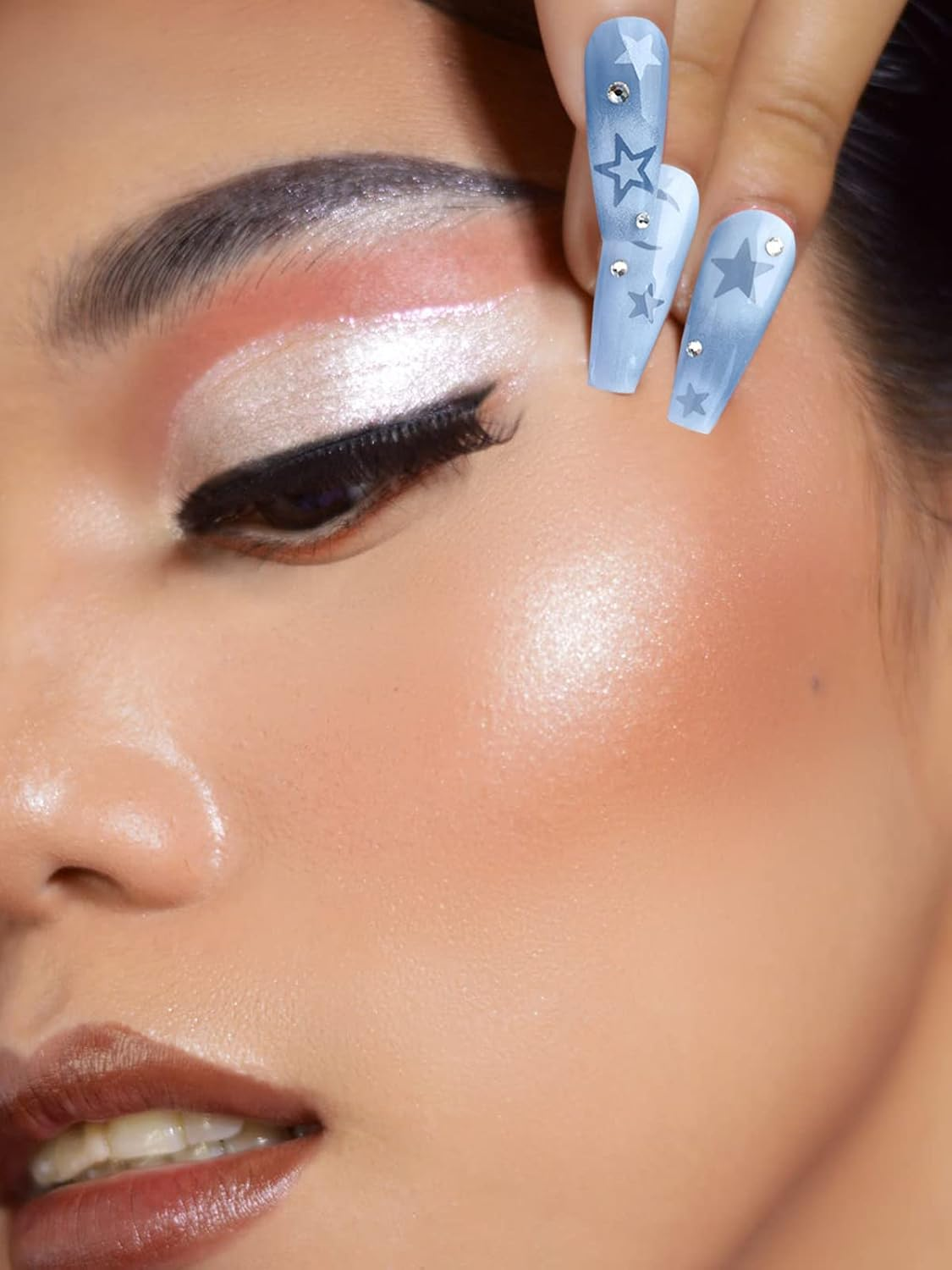 12 Sheets Airbrush Nail Stickers Nail Stencils,Hoinco Butterfly Flower Moon Star Heart Cross French Nail Decals Printing Template Stencil Tool DIY Nail Art Decorations image number 1