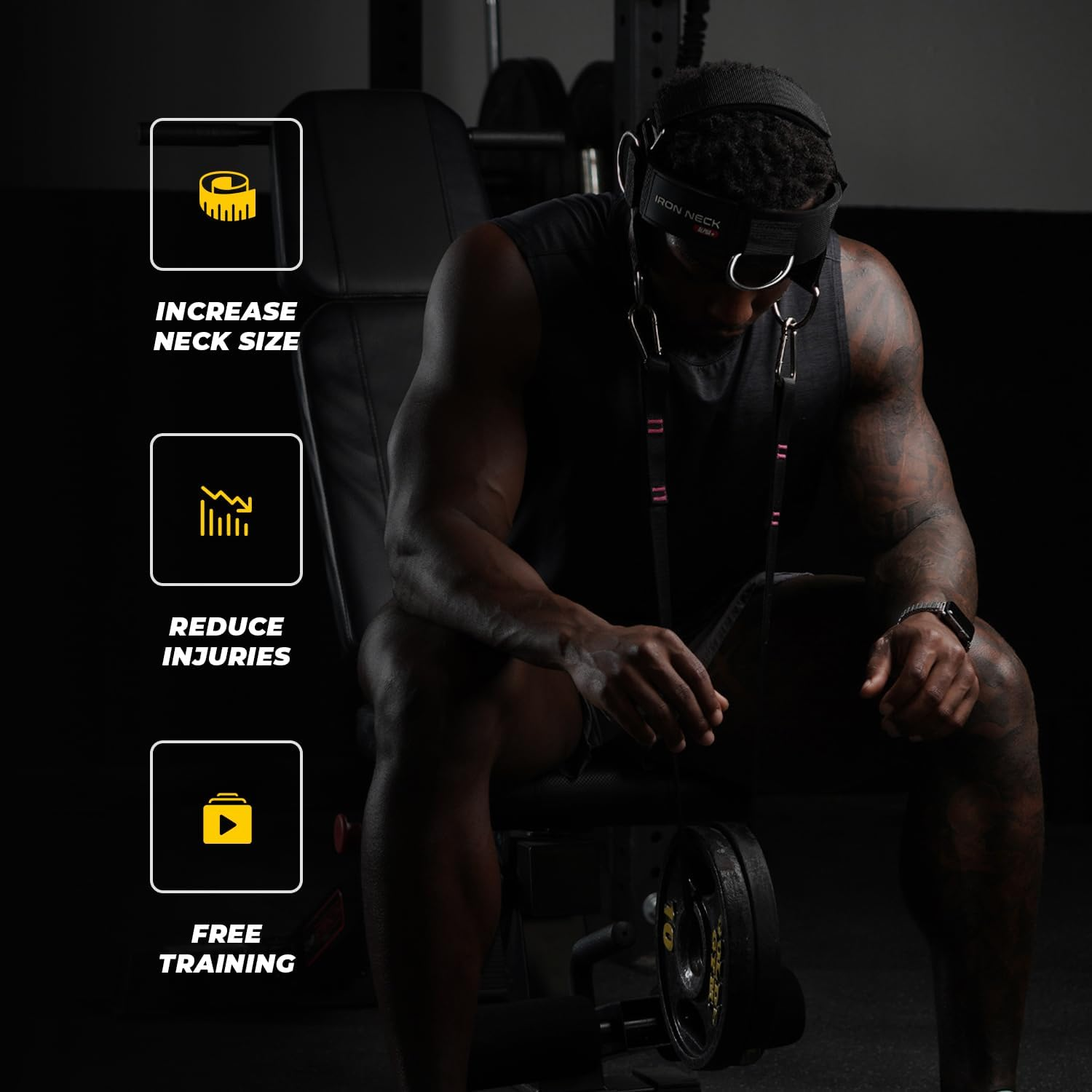Iron Neck Alpha plus Training Harness &ndash; Neck Weight Workout Harness &ndash; Adjustable Head Harness with Weight Lifting Tether &ndash; Improve Neck Strength with Linear and Rotational Neck Exercises image number 1