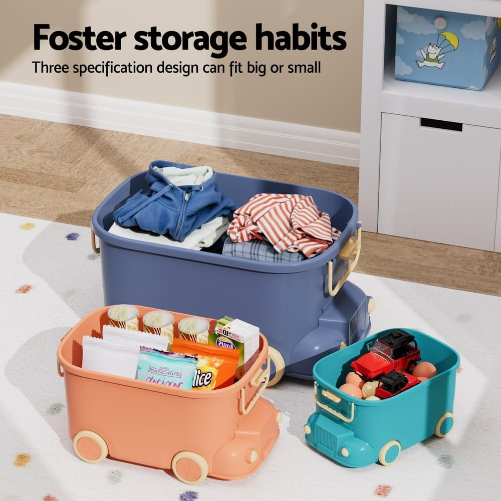 Keezi 3PCS Toy Storage Box Cute Car Toy Container Kids Toy Organiser Snack Boxes image number 6